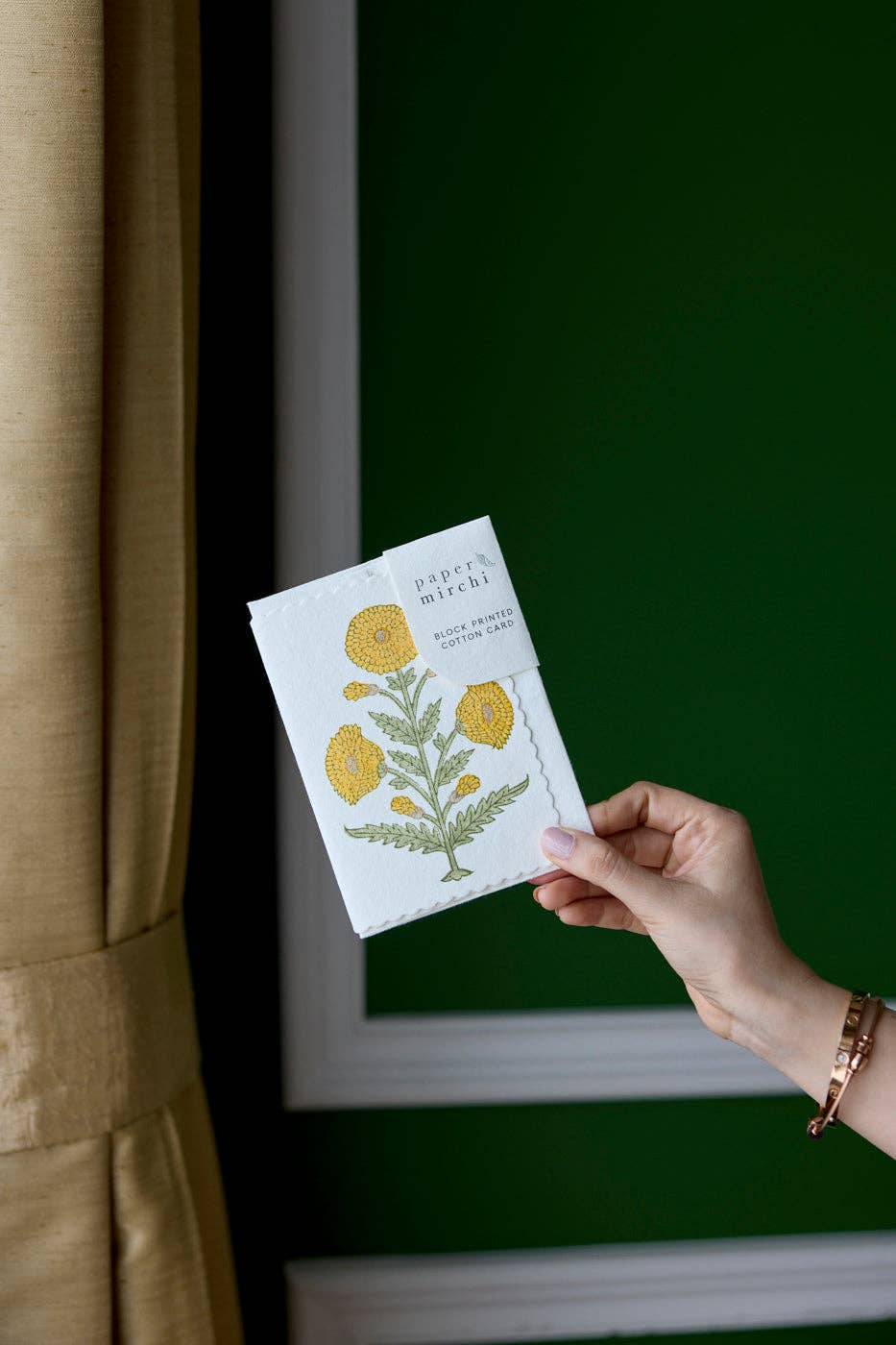 Hand Block Printed Greeting Card | Genda Saffron