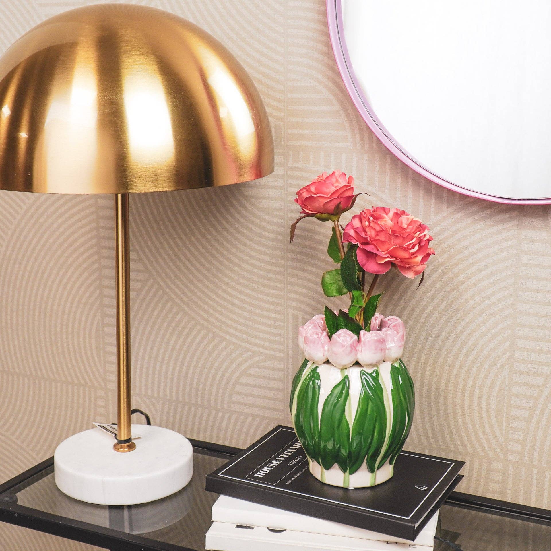 Tulips Vase | Light Pink & Green | Round