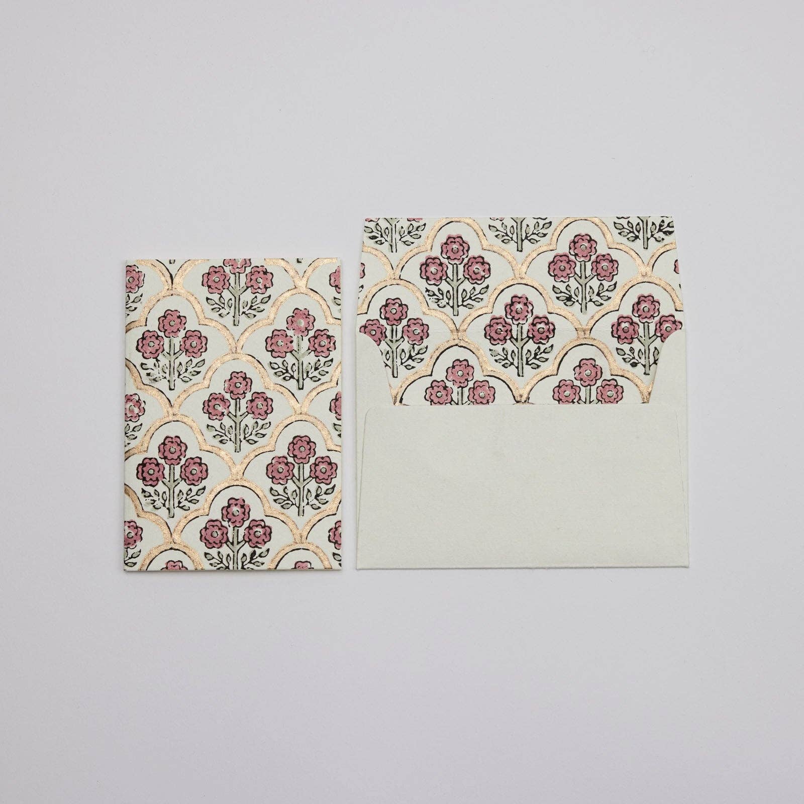 Hand Block Printed Greeting Card | Trellis Pink Earth