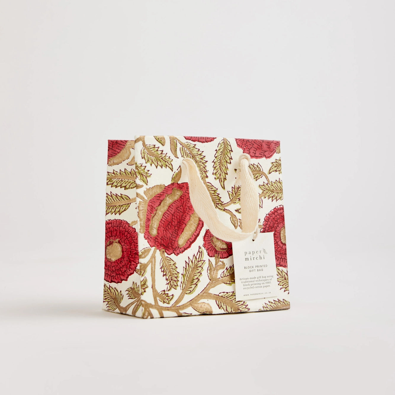 Block Printed Gift Bags | Small | 3 Red Designs Available