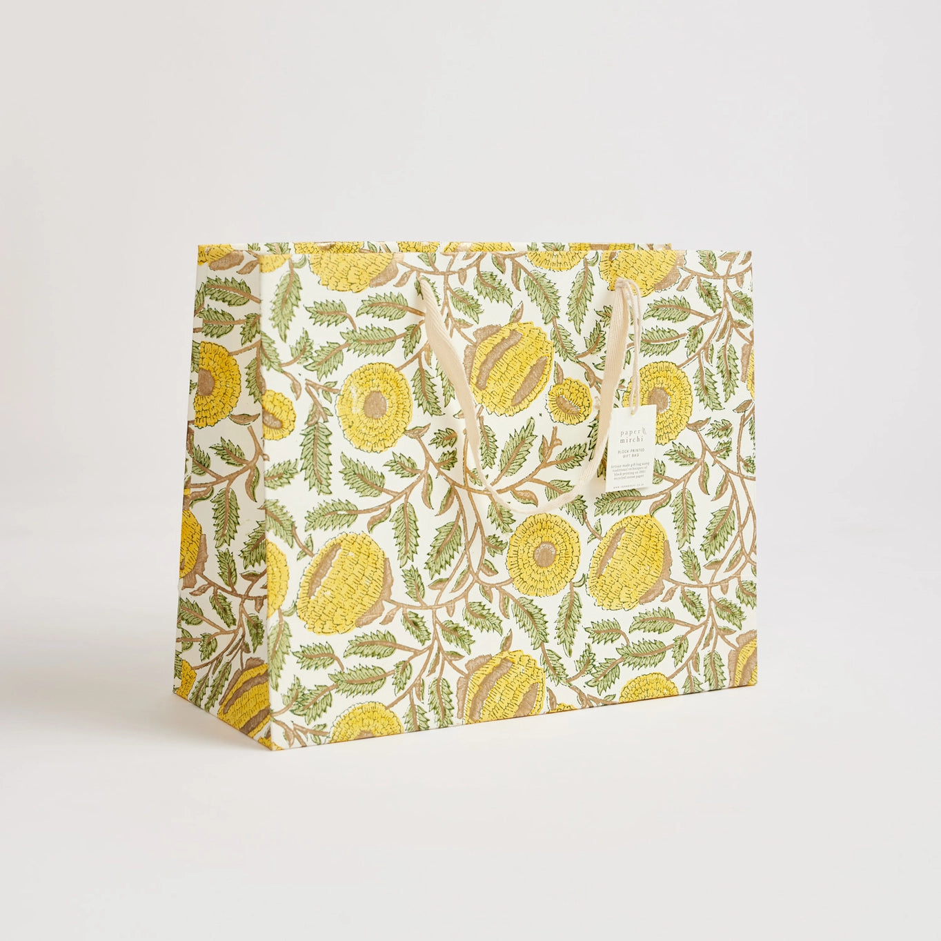 Block Printed Gift Bags | 3 Yellow Designs & 3 Sizes Available