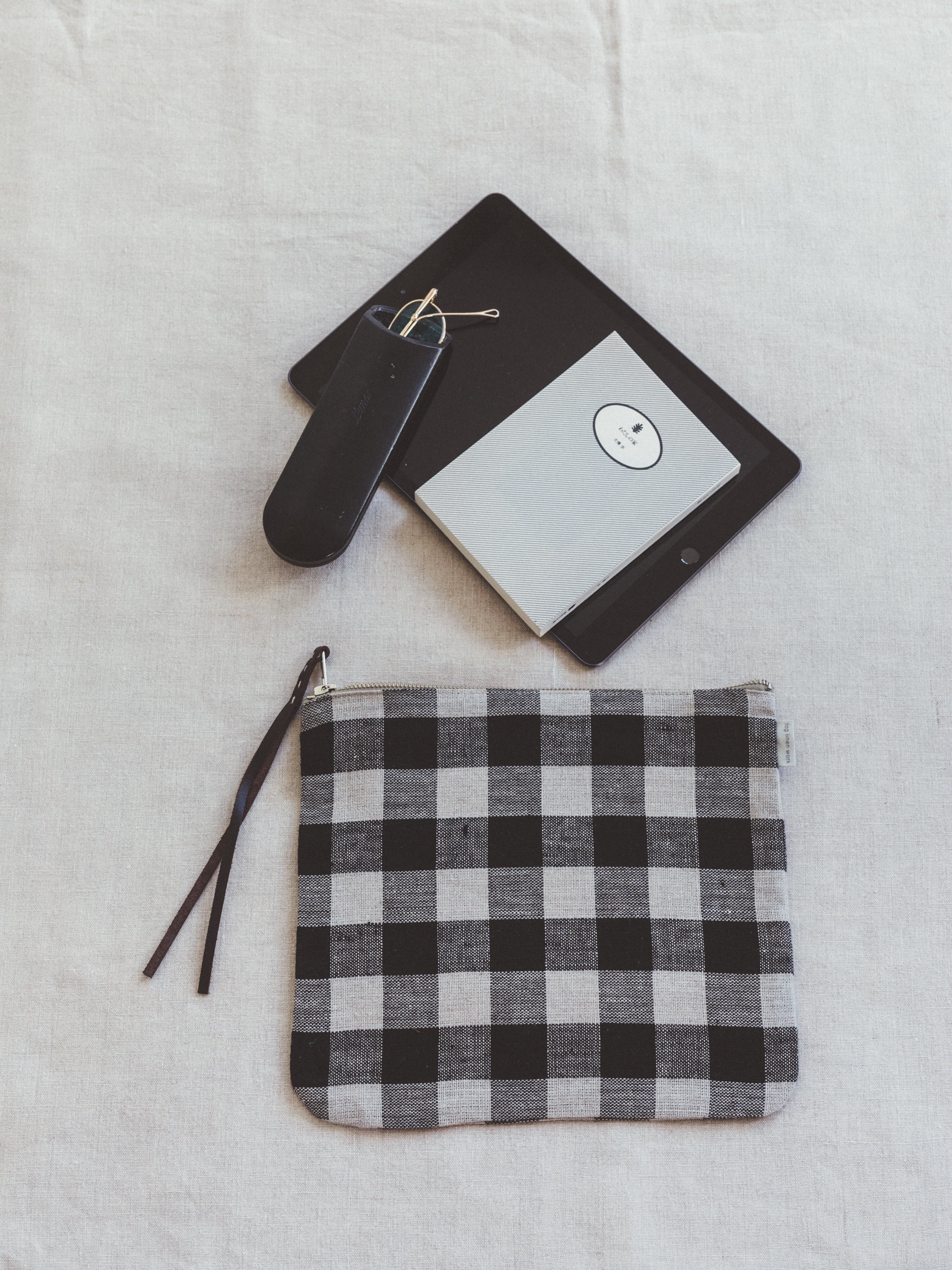 Canna Linen Pouch | Black Natural Check | 2 Sizes Available