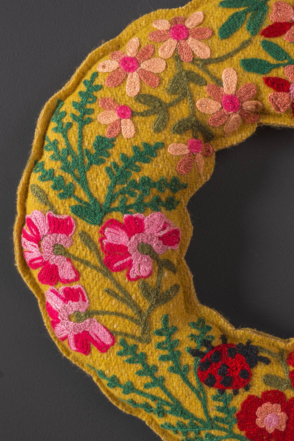 Ladybirds & Flowers Ochre Felt Wreath