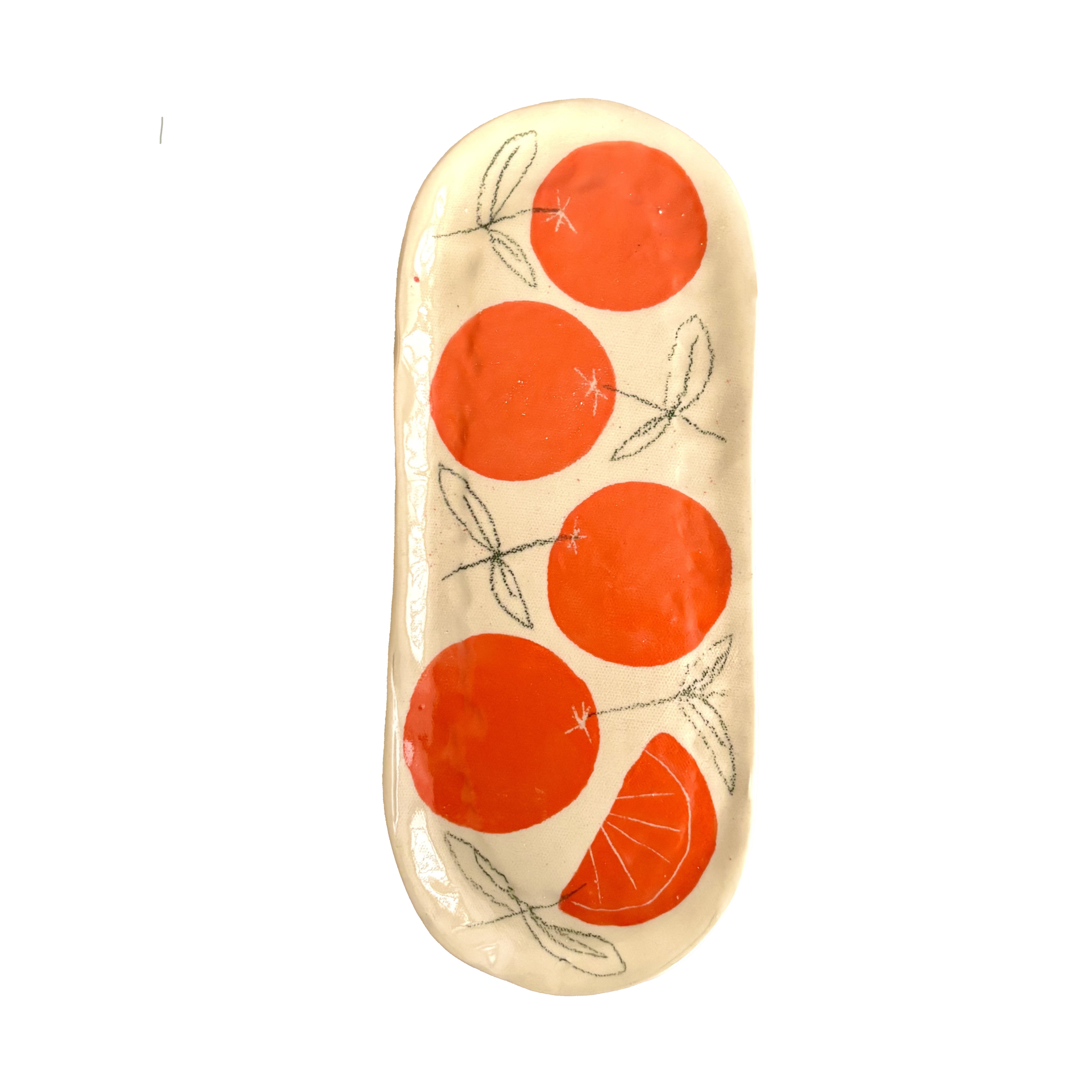 Decorative plate with orange slices on a white background