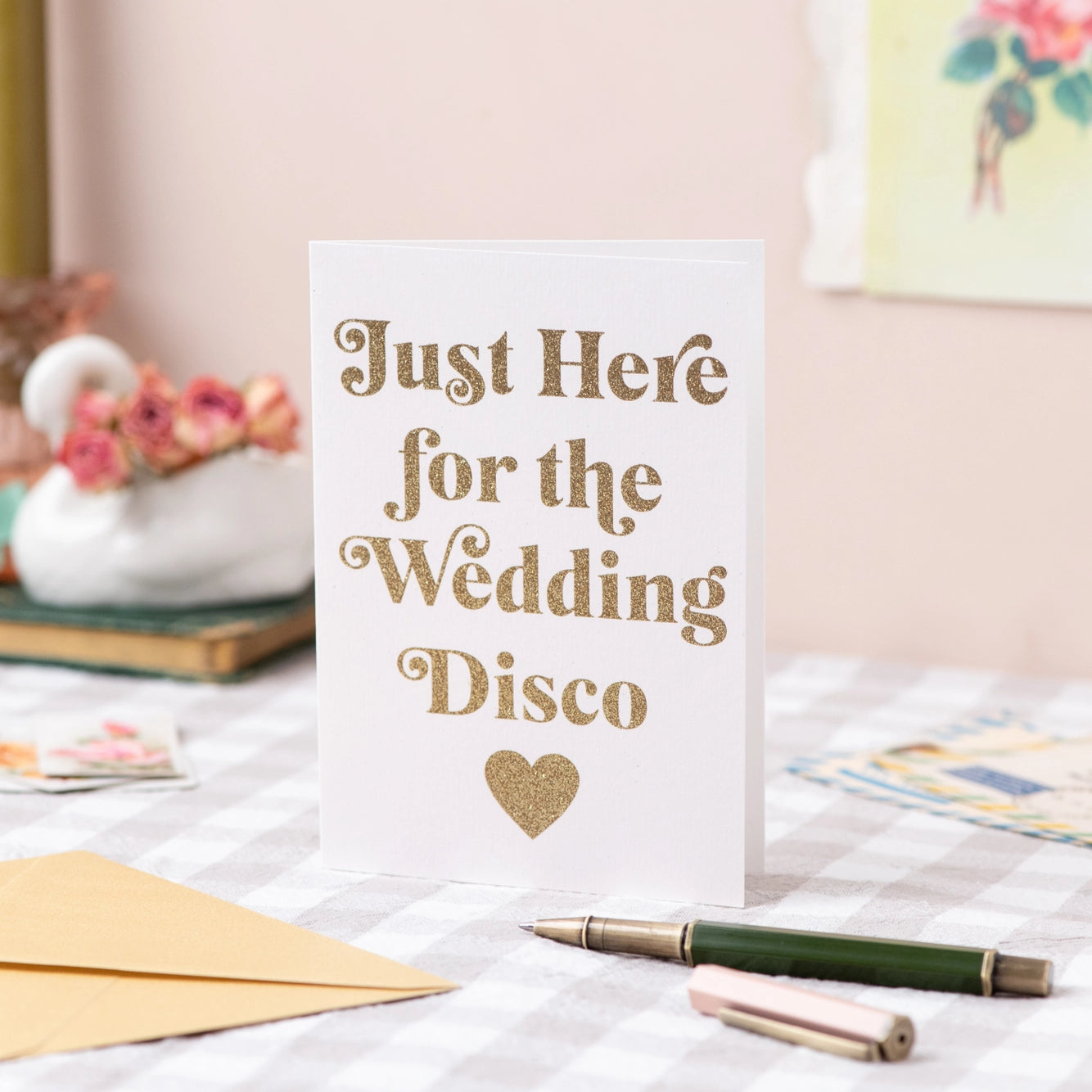 'Just Here for the Wedding Disco' Glitter Greetings Card