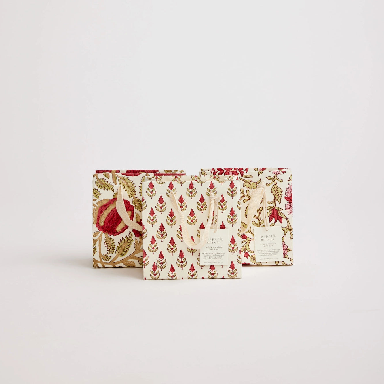 Block Printed Gift Bags | Small | 3 Red Designs Available