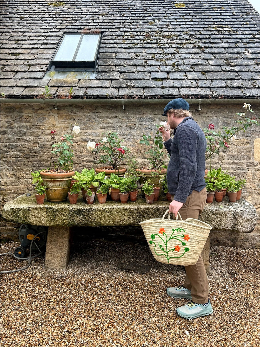 Hand Embroidered Market Basket | Nasturtium