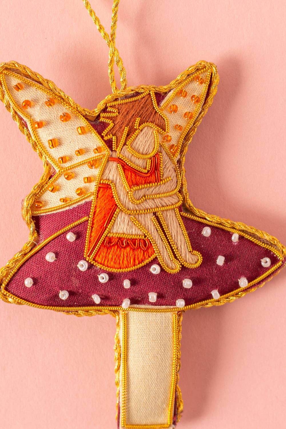 Beaded Fairy Sitting on a Toadstool Decoration