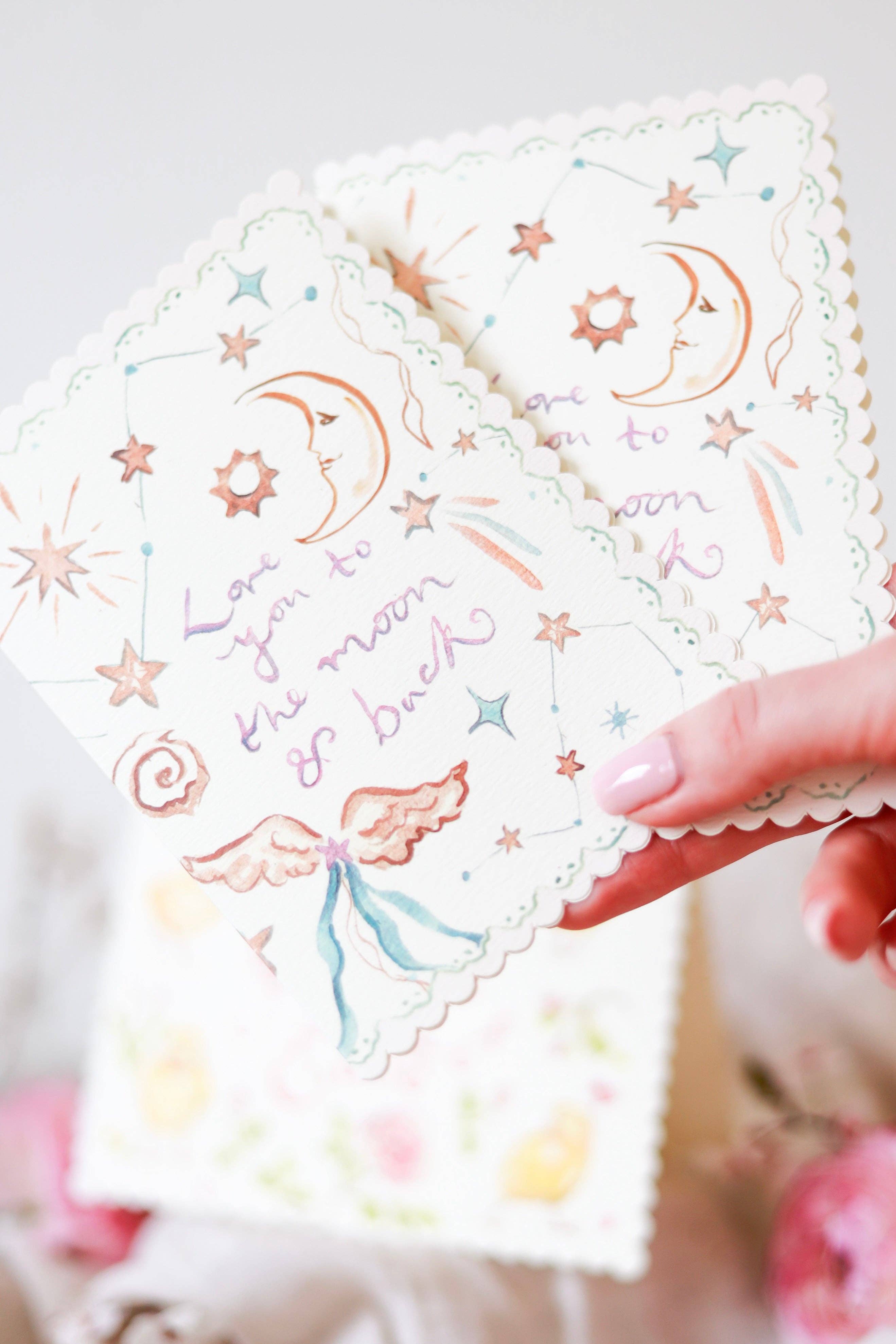 Love you to the moon & back - scalloped edge card