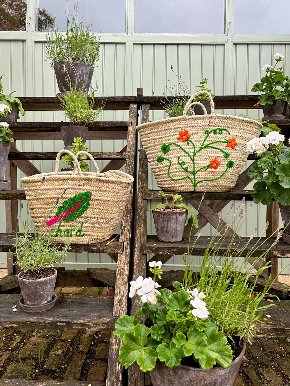 Hand Embroidered Market Basket | Nasturtium