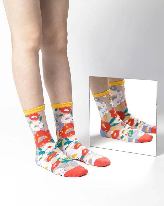 Flower Garden Sheer Socks | Yellow