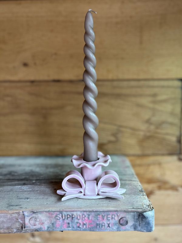 Bow Frill Ceramic Candlestick | Pink