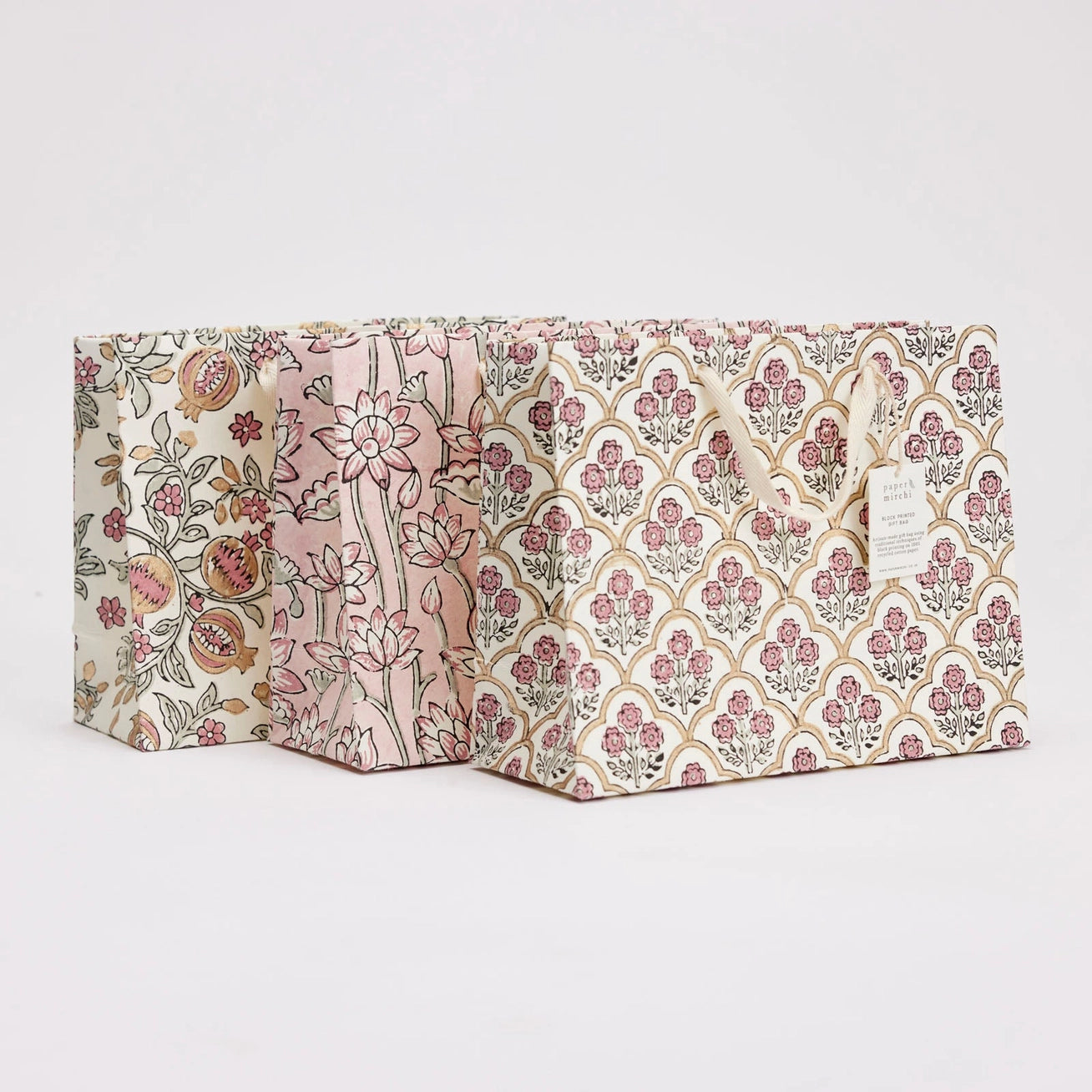 Block Printed Gift Bags | 3 Designs Available | Pink Earth | Medium