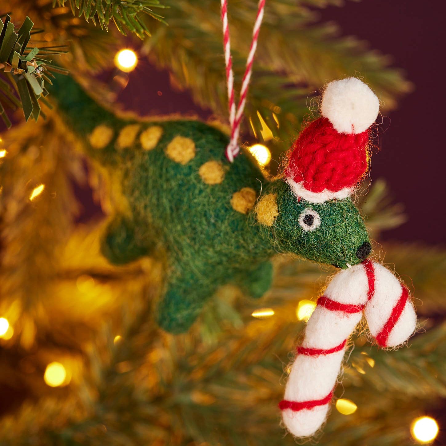 Felt Dinosaur with Cane Decoration