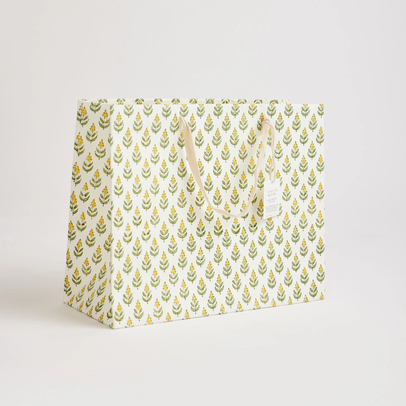 Block Printed Gift Bags | 3 Yellow Designs & 3 Sizes Available