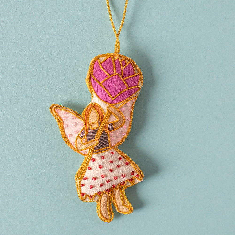 Beaded Fairy Holding a Flower Decoration