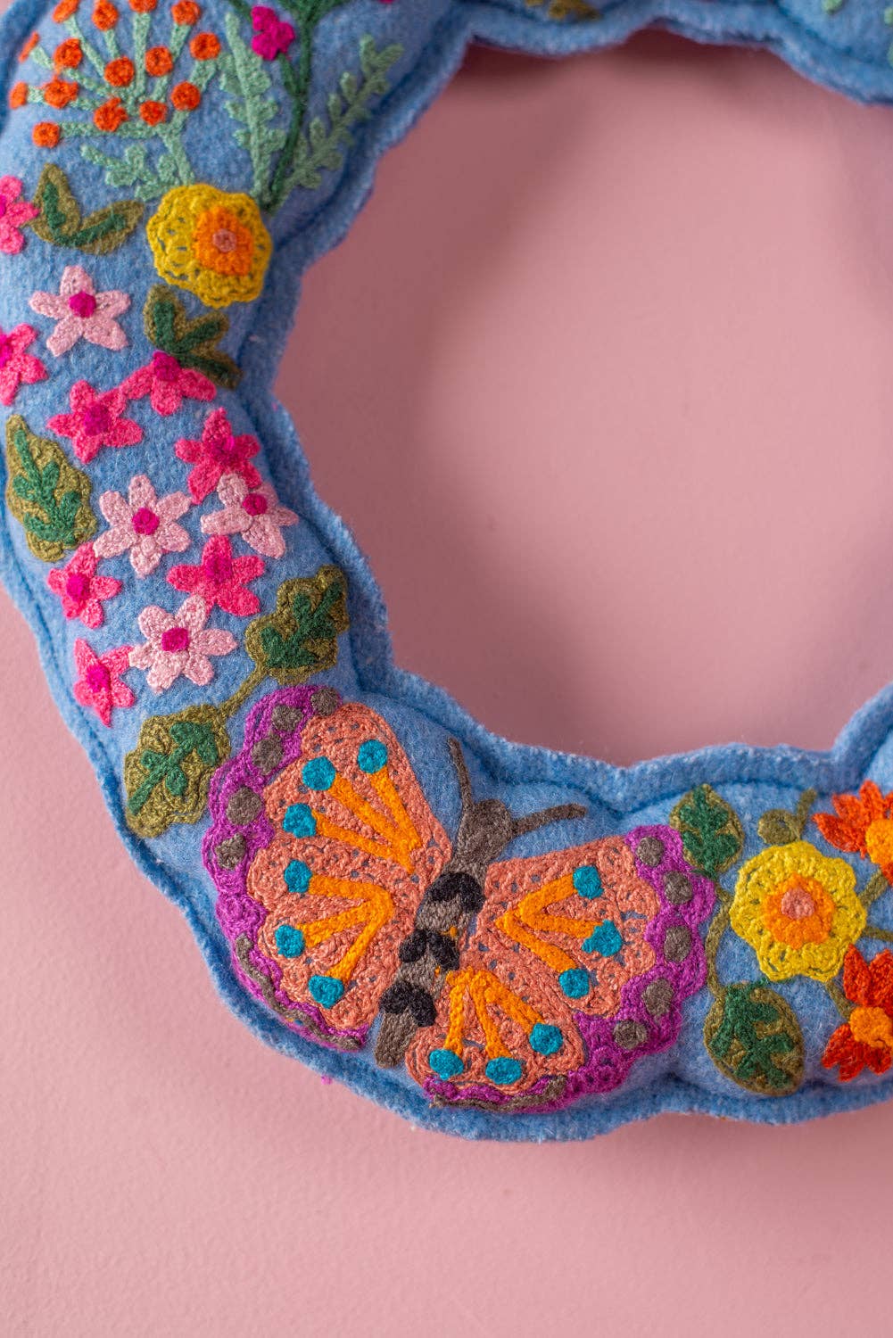 Butterfly & Wildflowers Blue Felt Wreath