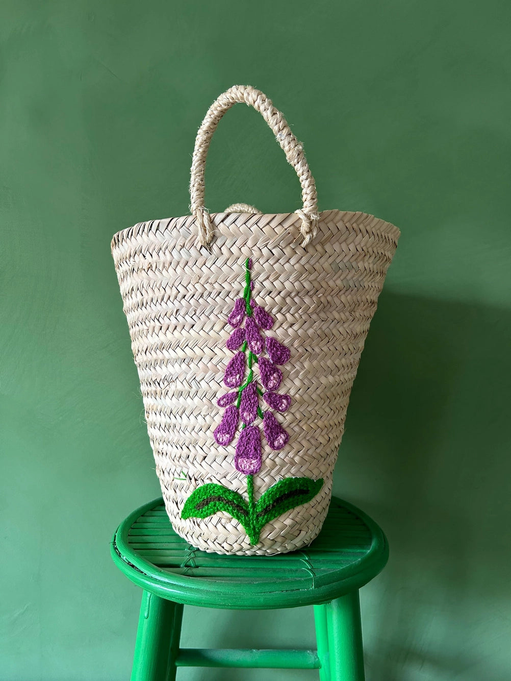 Hand Embroidered Bucket Basket | Foxglove