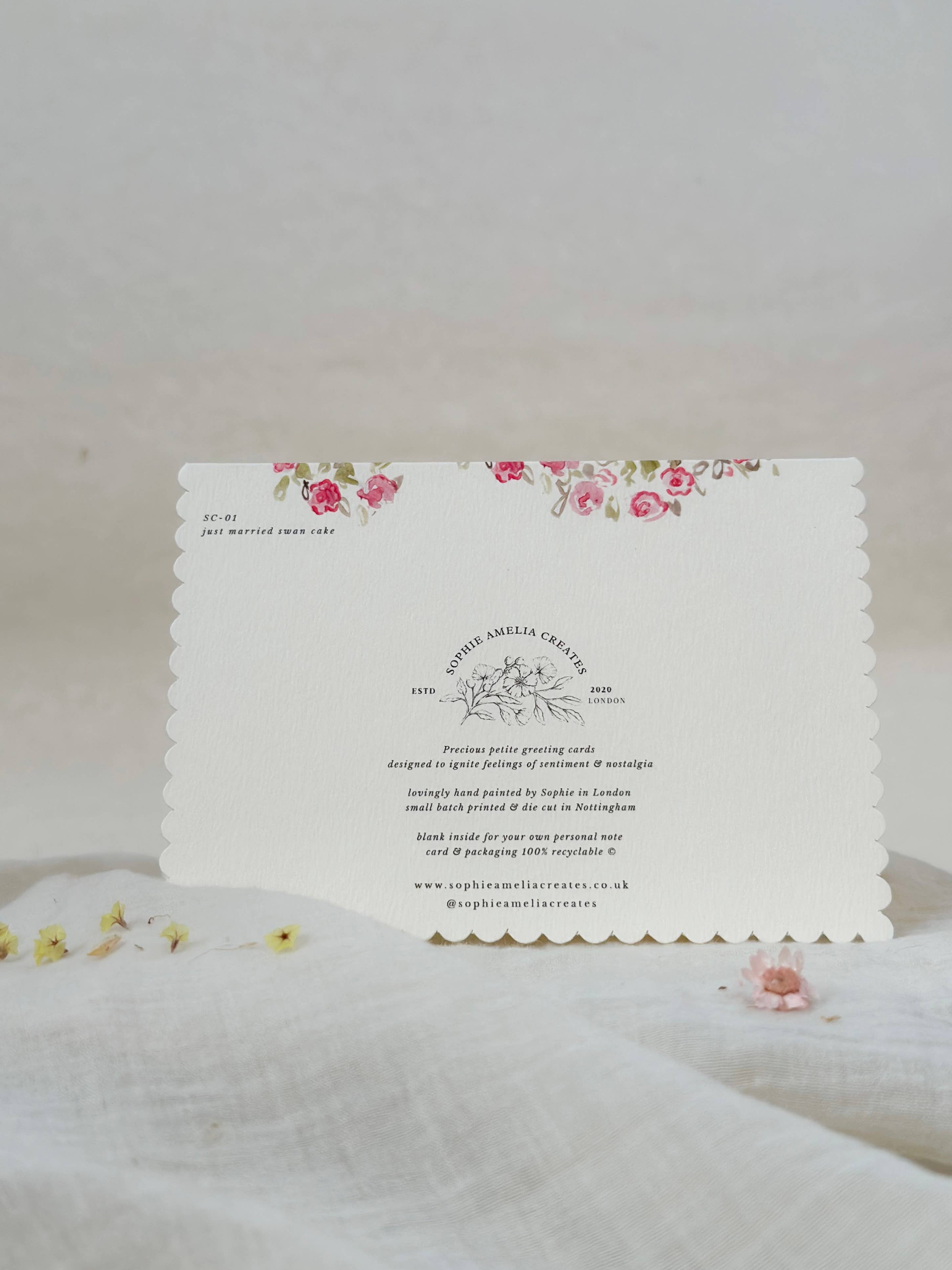 Just Married Swans Scalloped Edge Card