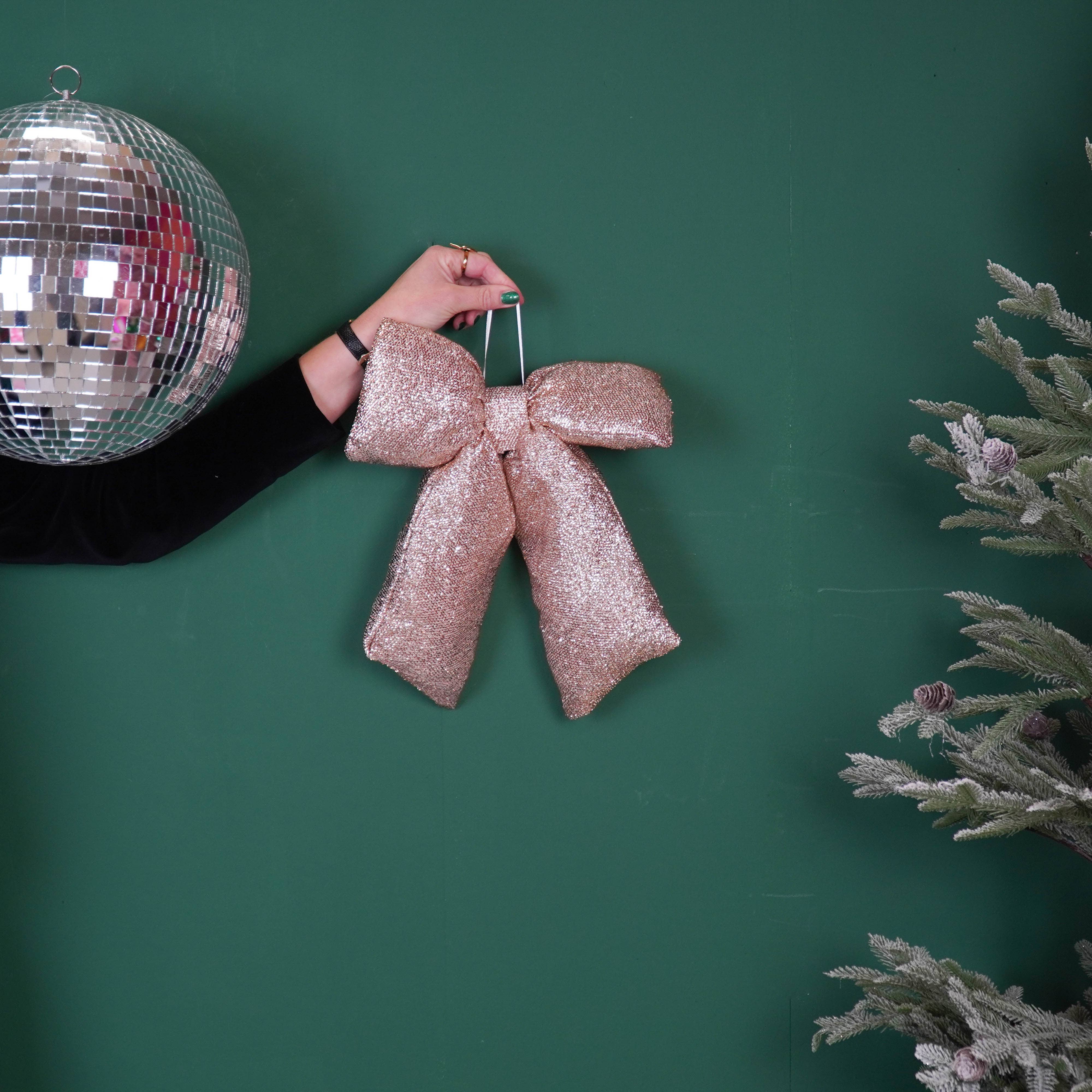 Christmas Decoration Gold Glitter Fabric Bow Christmas Decoration