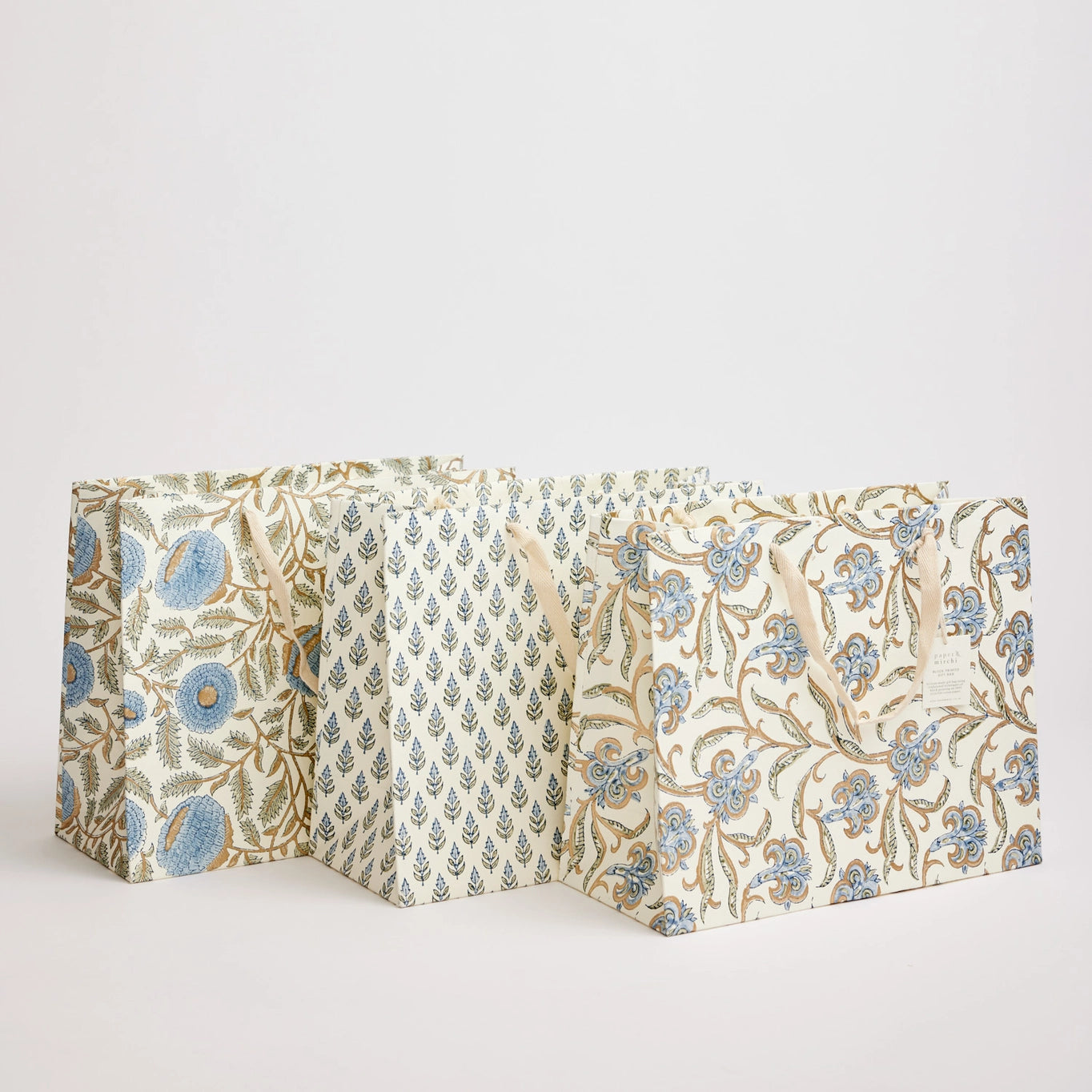 Block Printed Gift Bags | 3 Blue Designs & 3 Sizes Available
