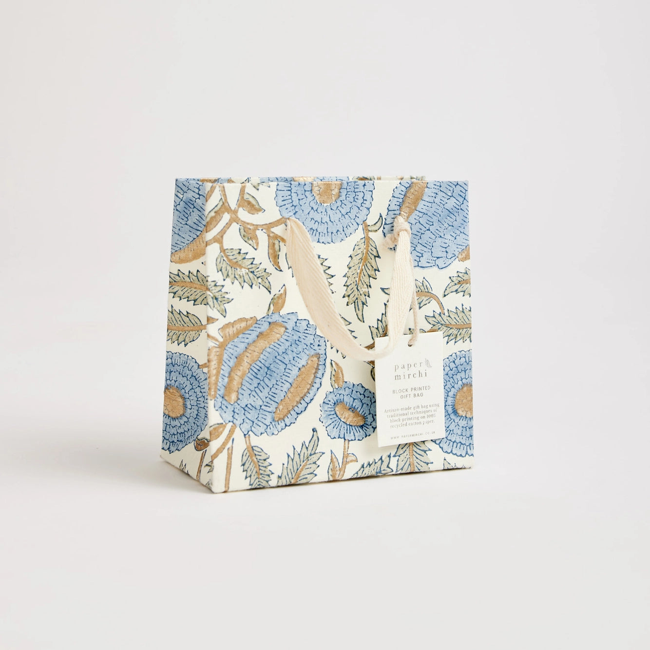 Block Printed Gift Bags | 3 Blue Designs & 3 Sizes Available
