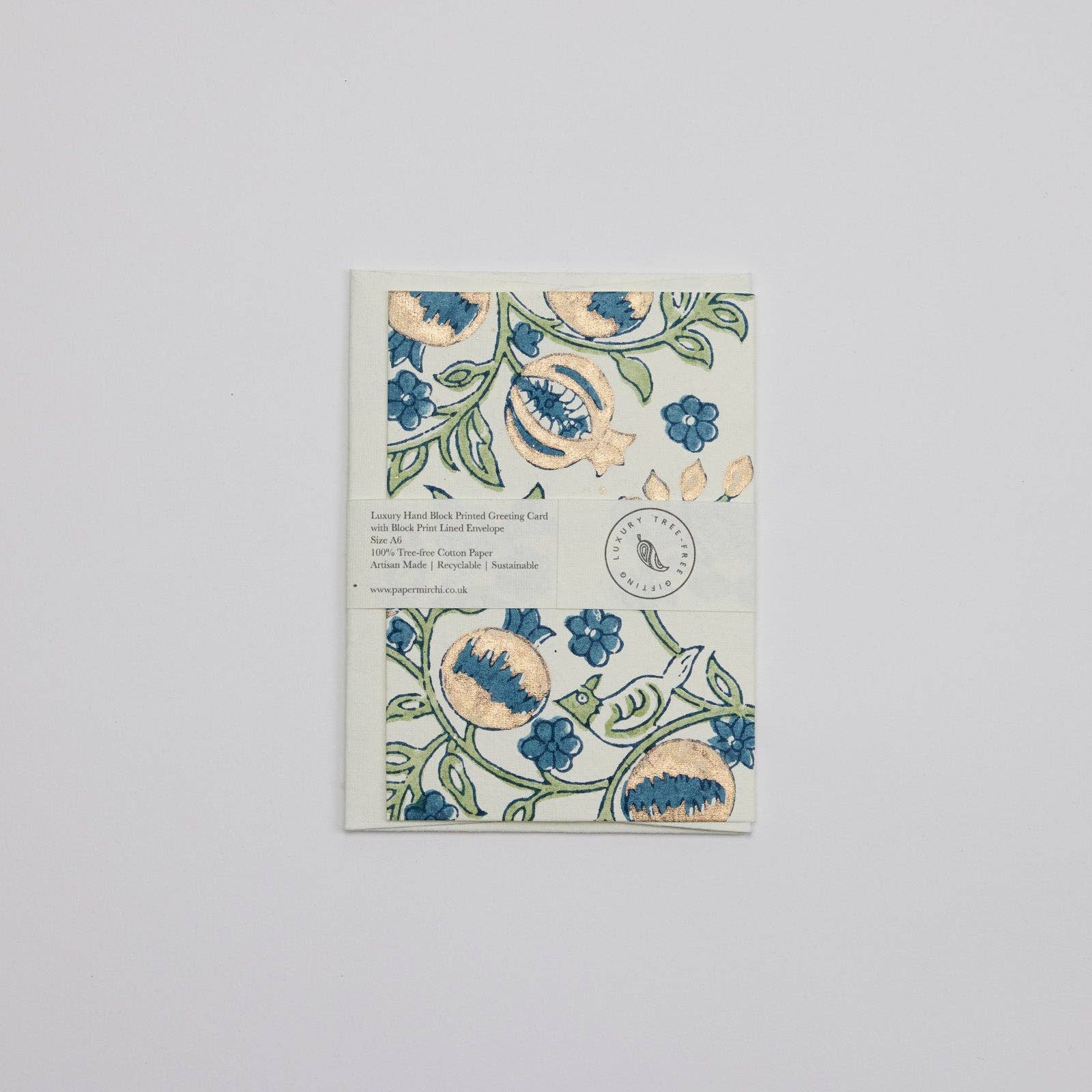 Hand Block Printed Greeting Card | Pomegranate Indigo