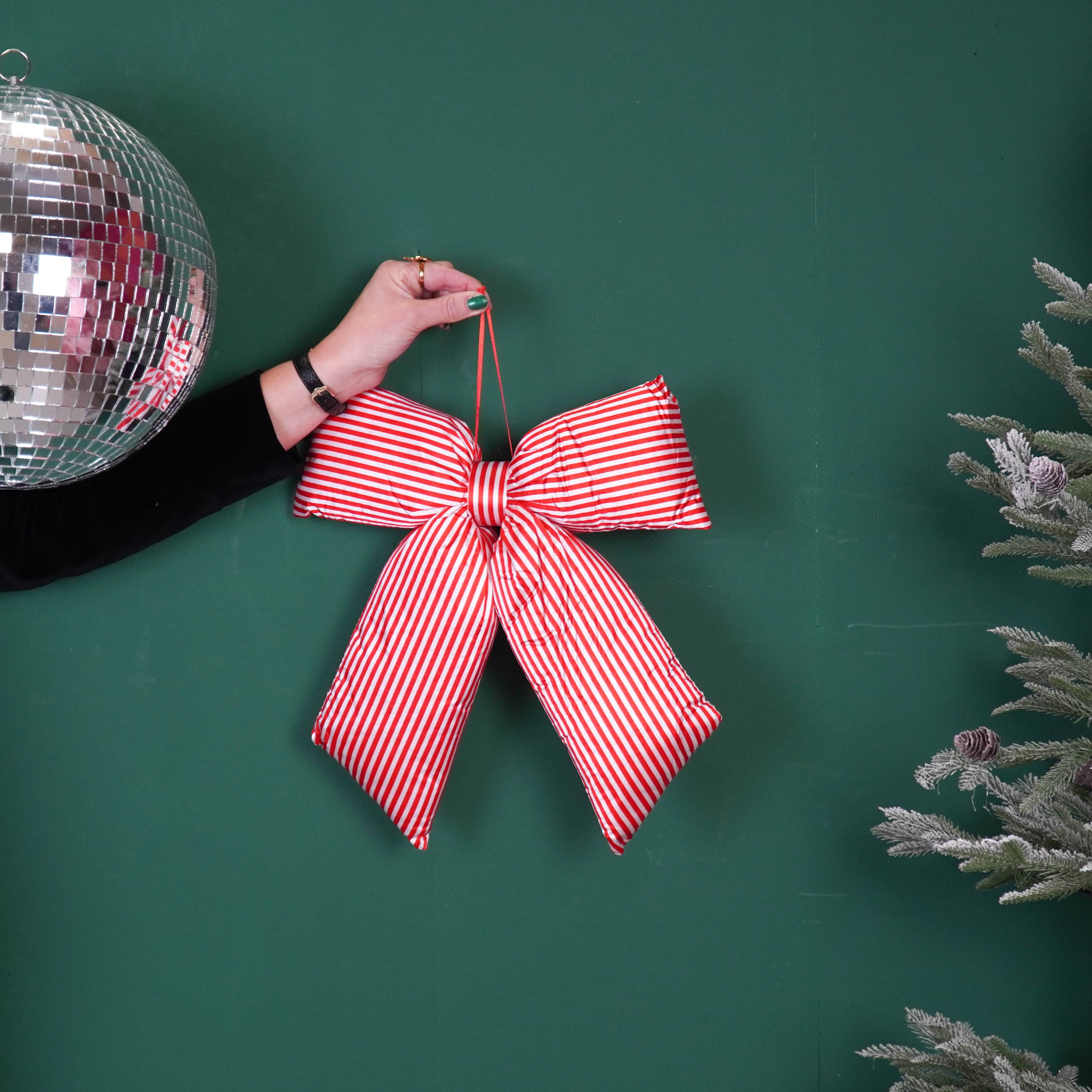 Red & White Striped Bow Christmas Decoration