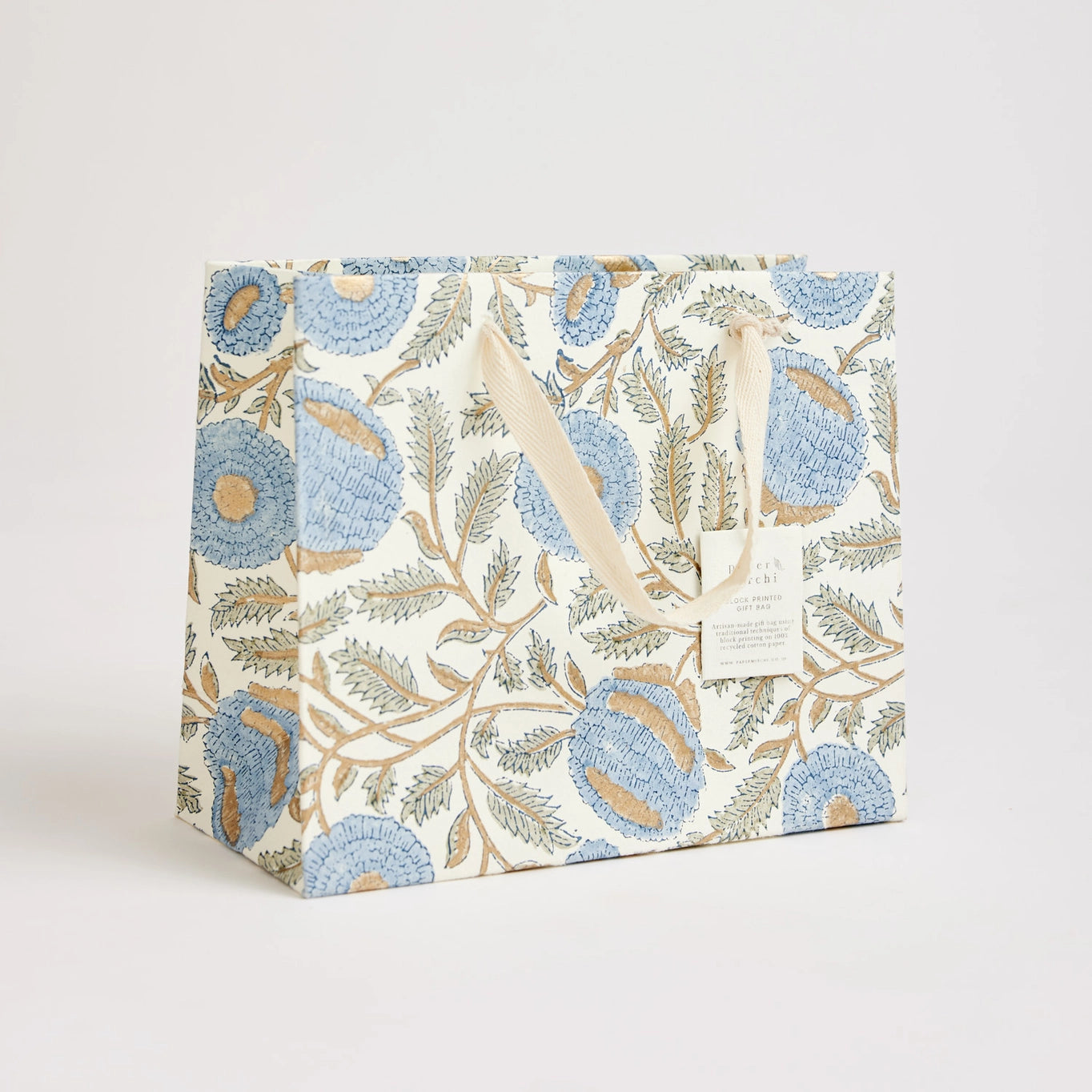 Block Printed Gift Bags | 3 Blue Designs & 3 Sizes Available