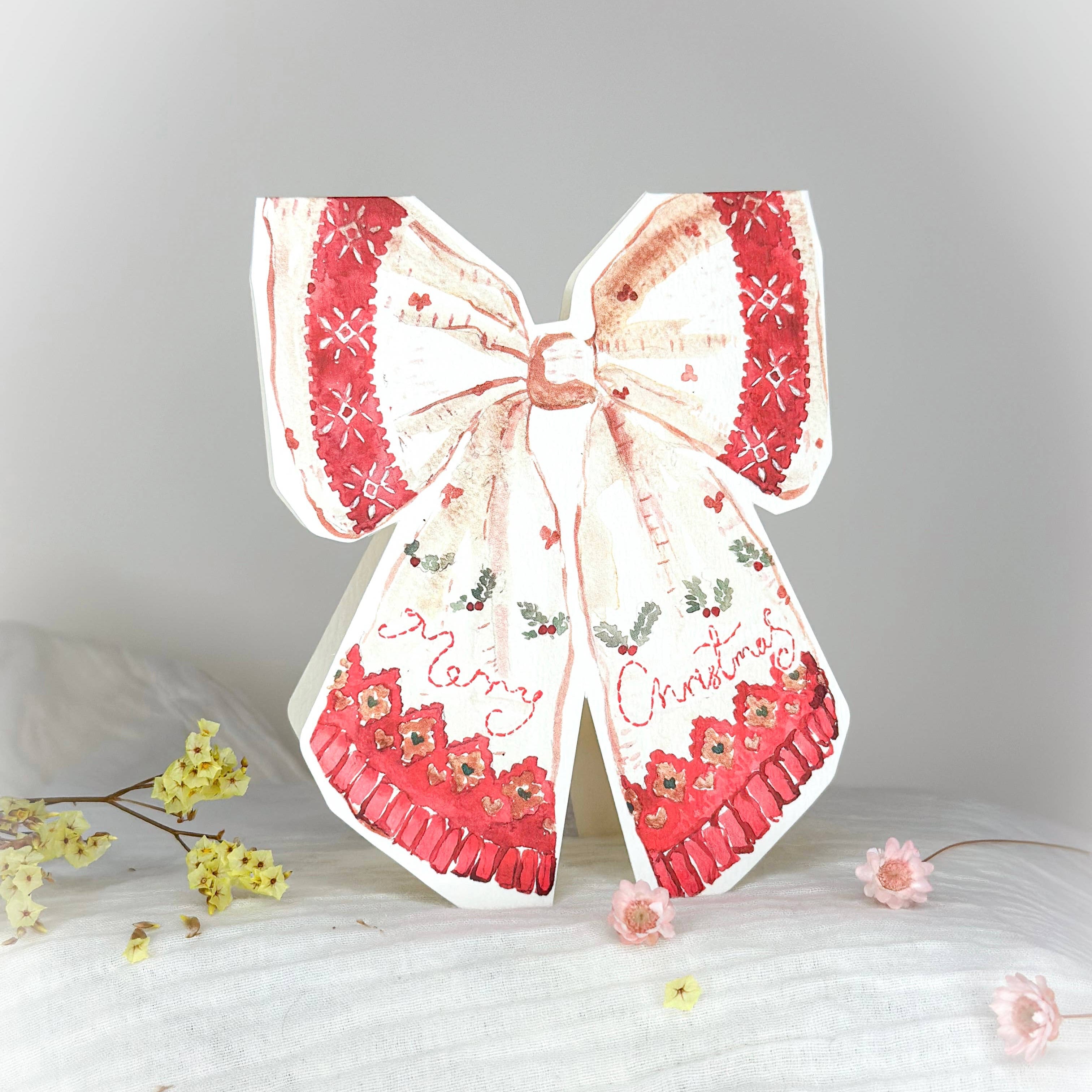 Vintage festive bow shaped Christmas card
