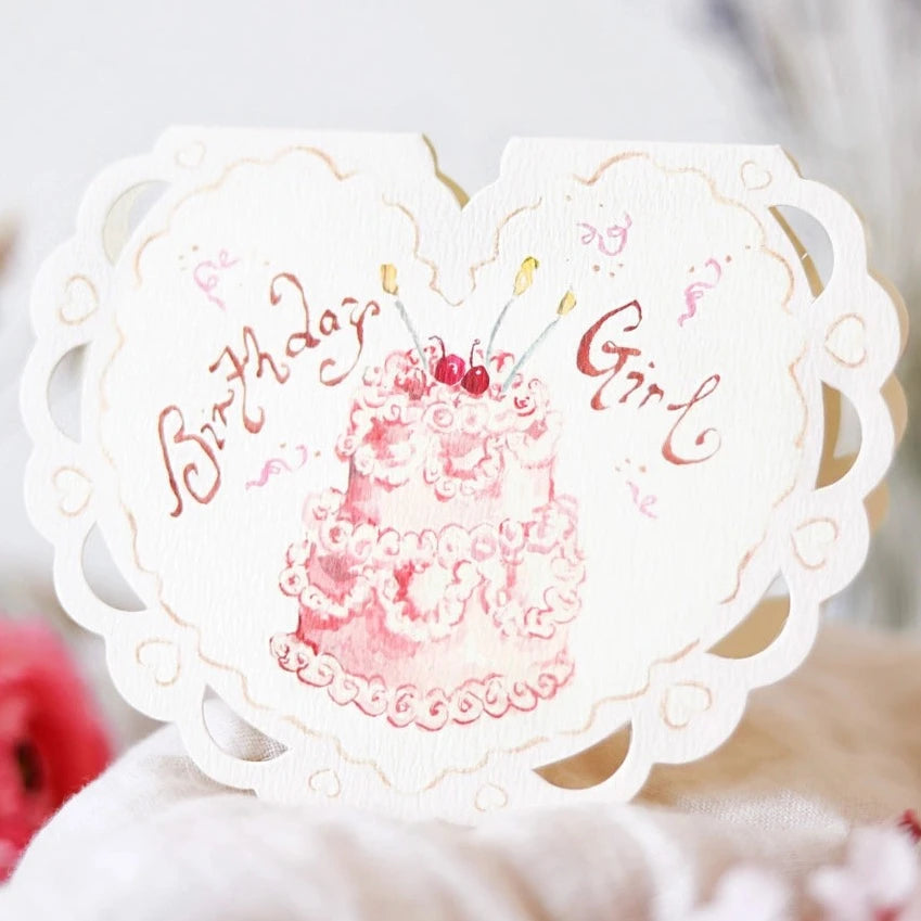 'Birthday Girl' Heart Shaped Die Cut Card