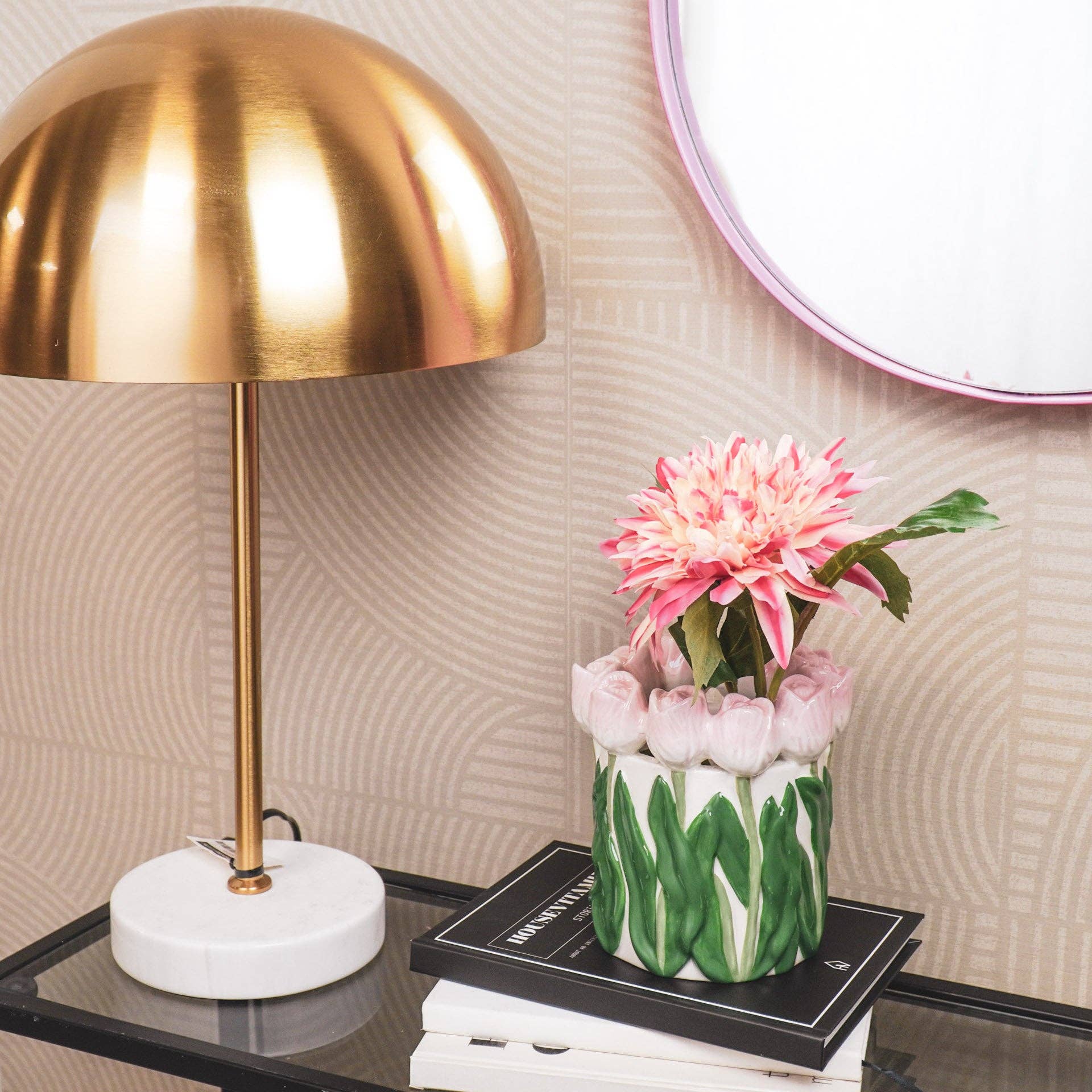 Tulips Vase | Light Pink & Green | Straight Sides