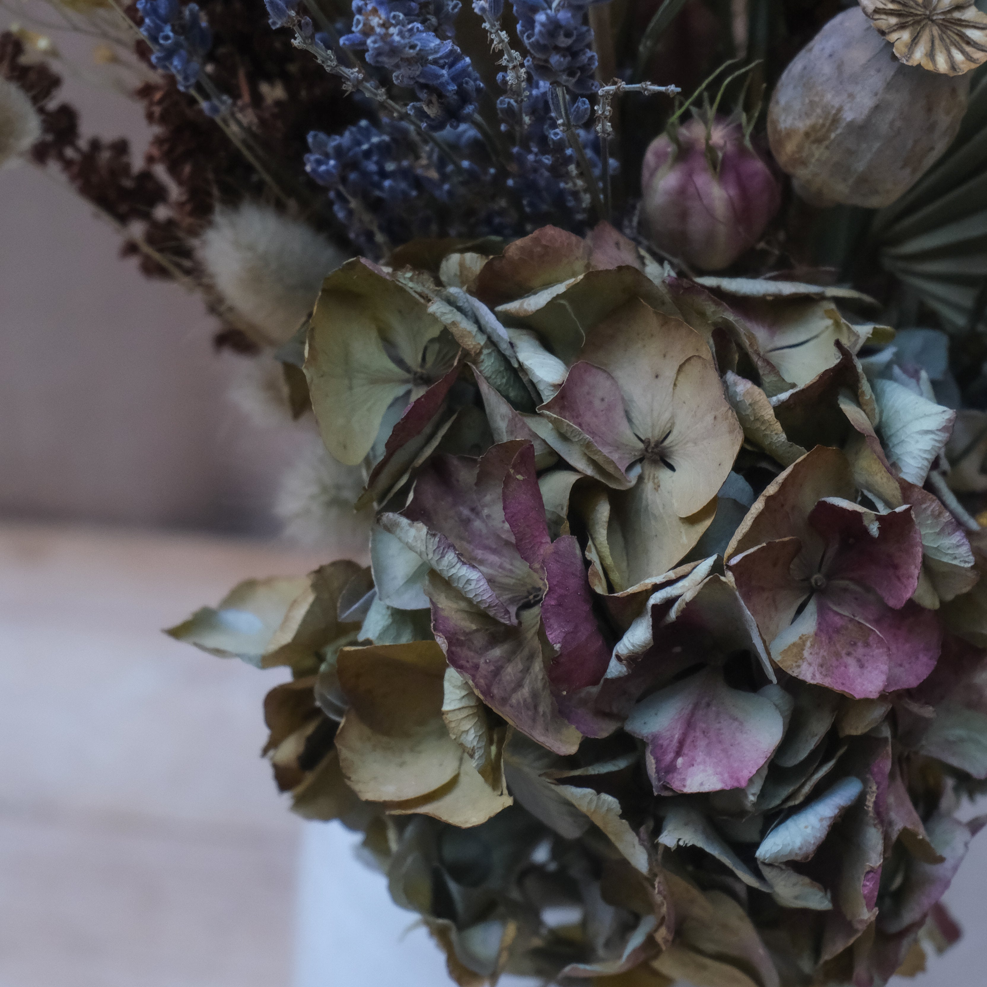 Lavender and Hydrangea purple muted dried flower bouquet