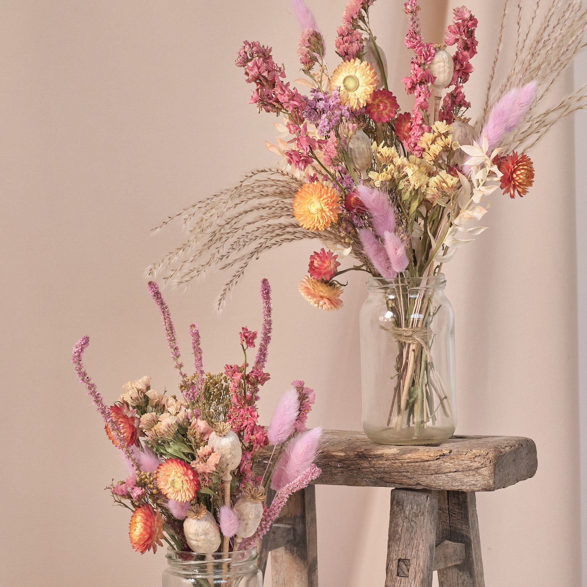Everlasting Pastels Jam Jar Arrangements