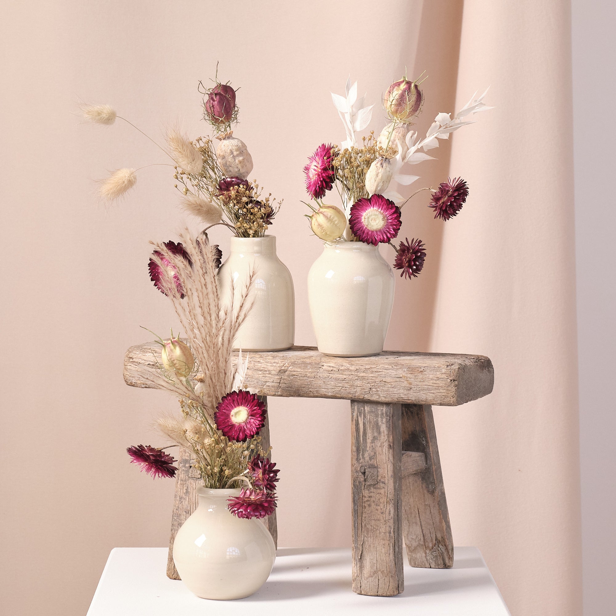 Everlasting Reds Dried Flower Bud Vase Arrangements