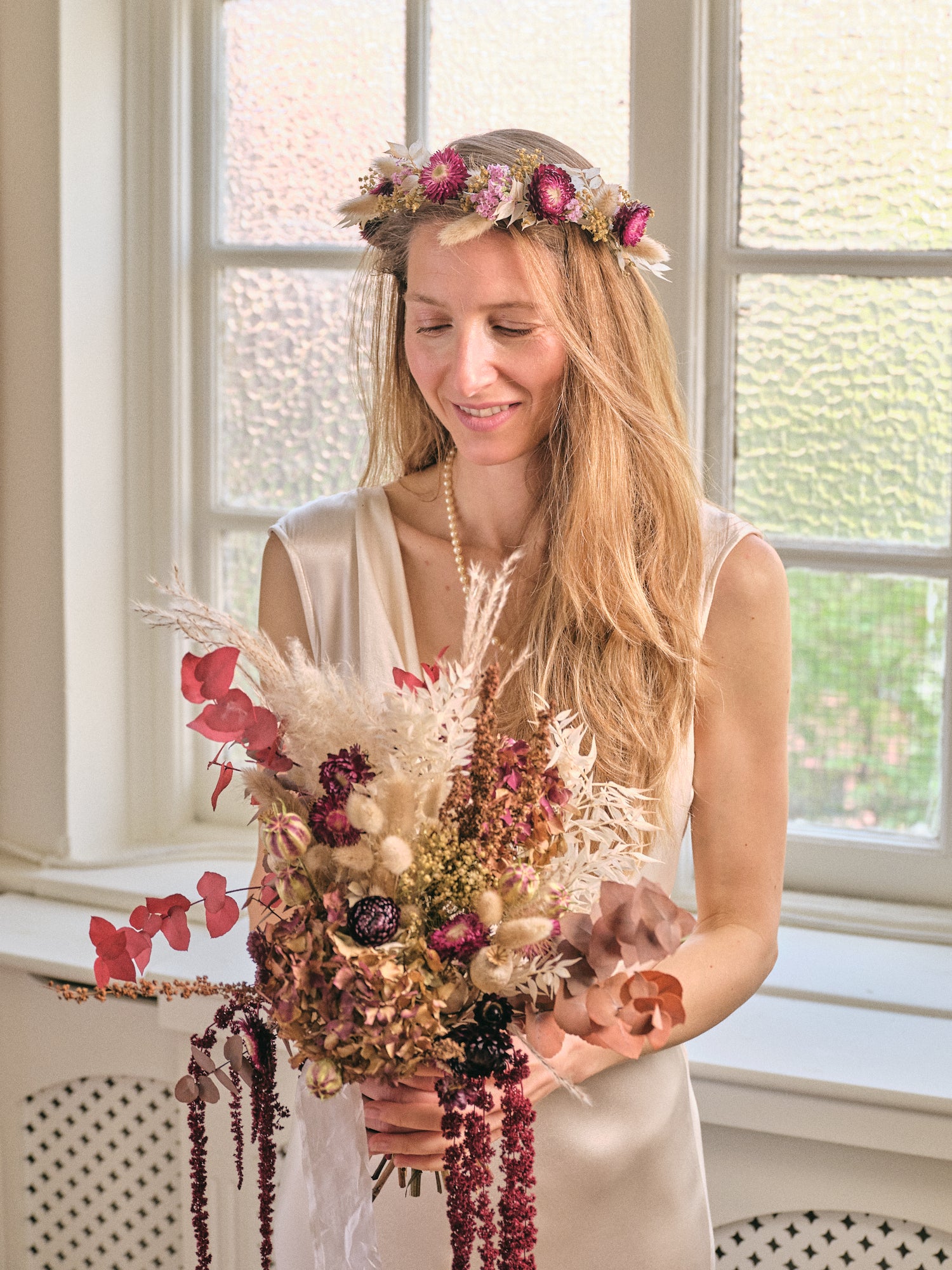 Everlasting Reds Dried Flower Crown