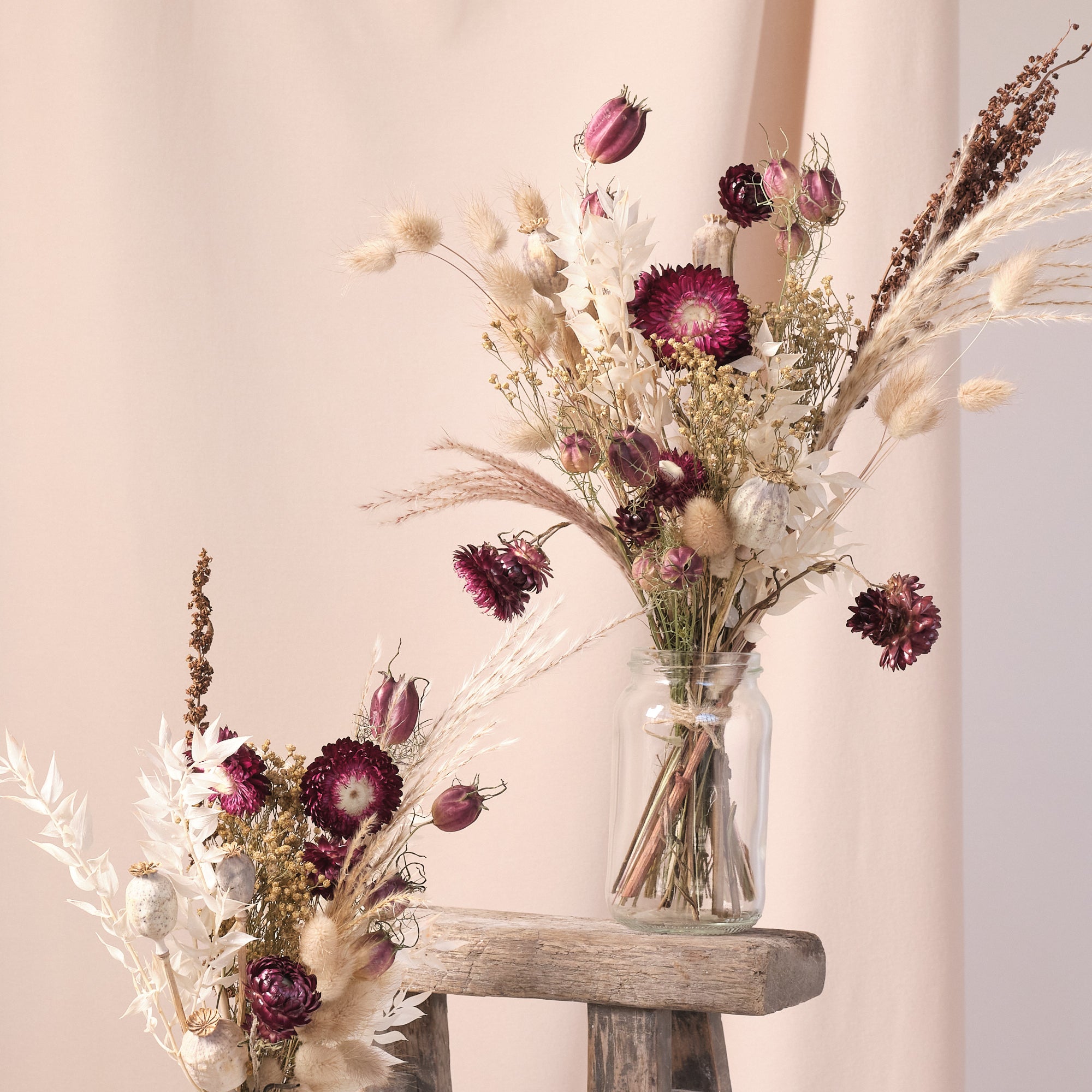 Everlasting Reds Jam Jar Arrangements