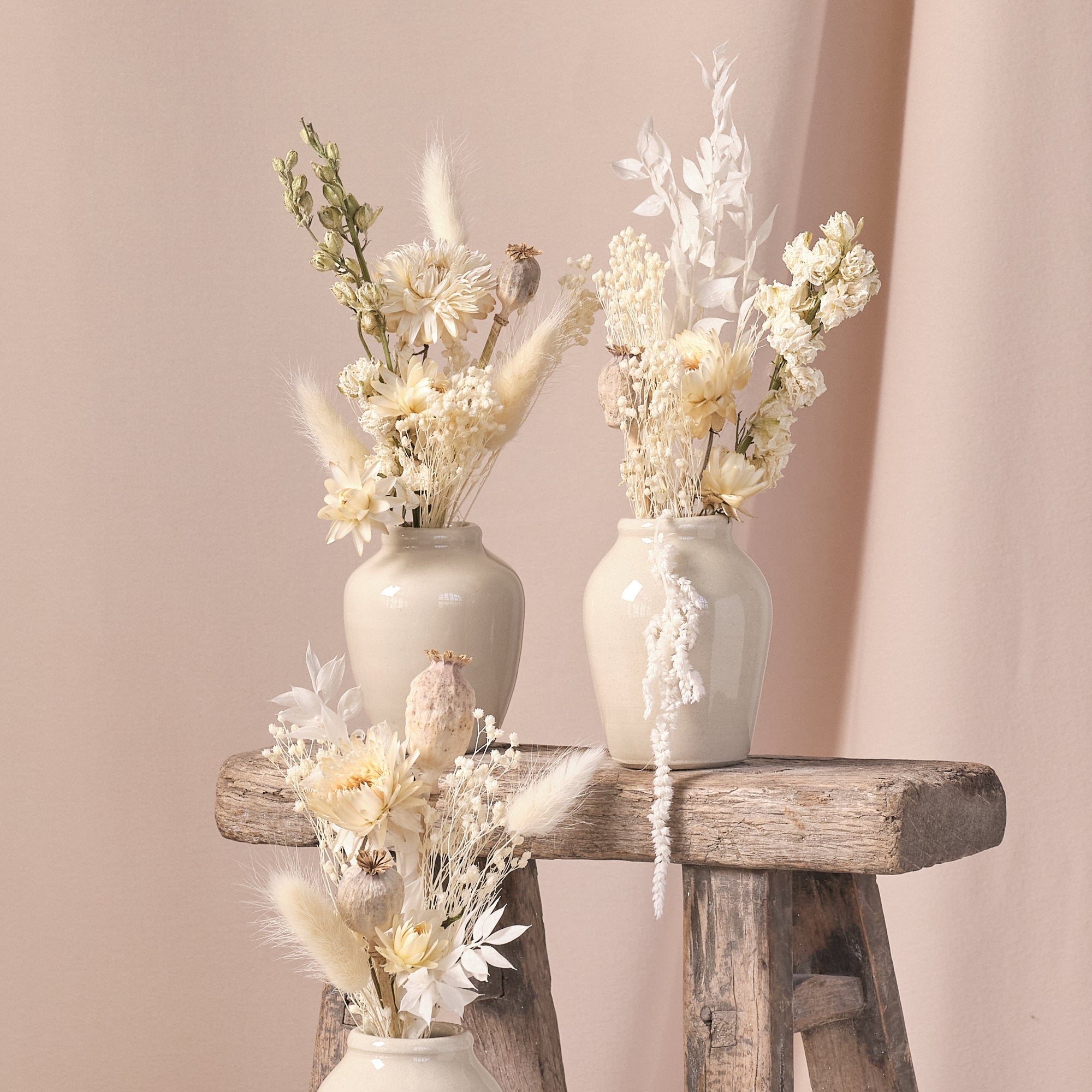 Everlasting Whites Dried Flower Bud Vase Arrangements