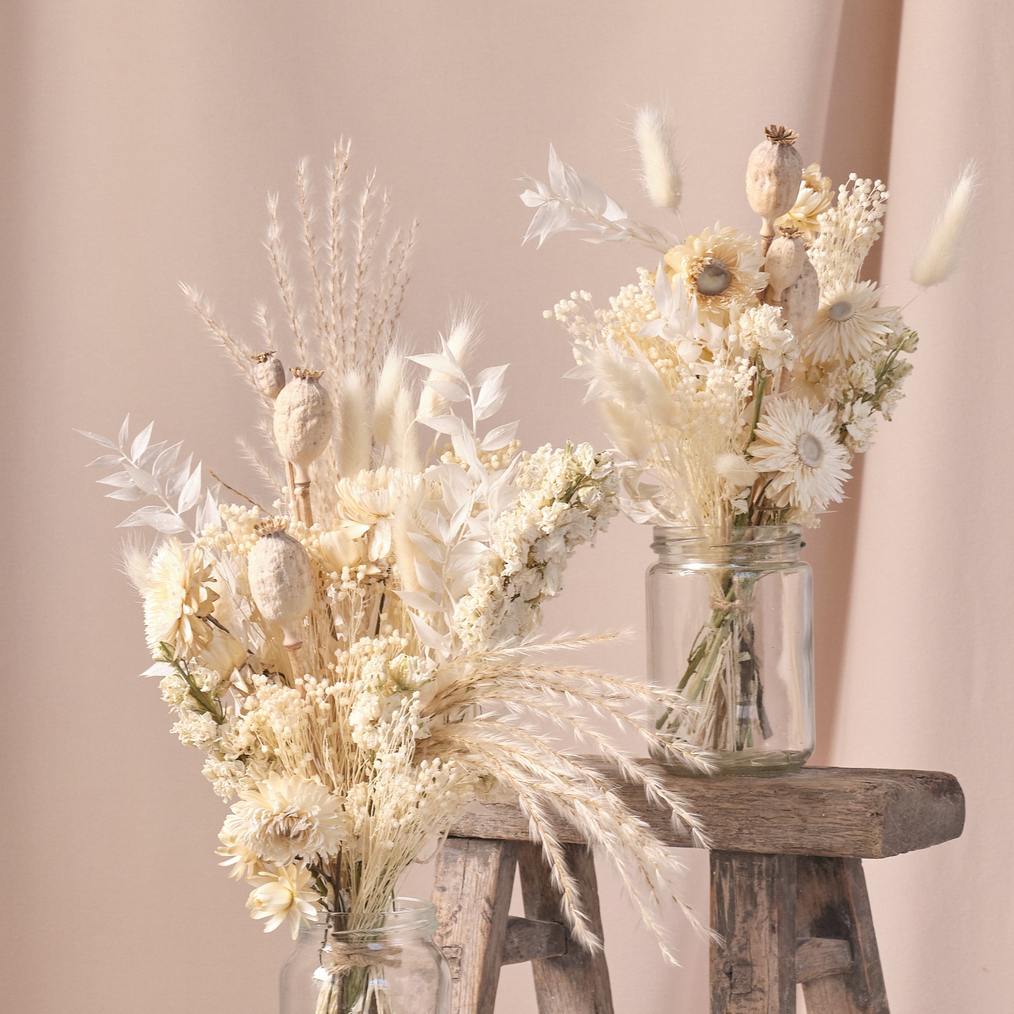 Everlasting Whites Jam Jar Arrangements