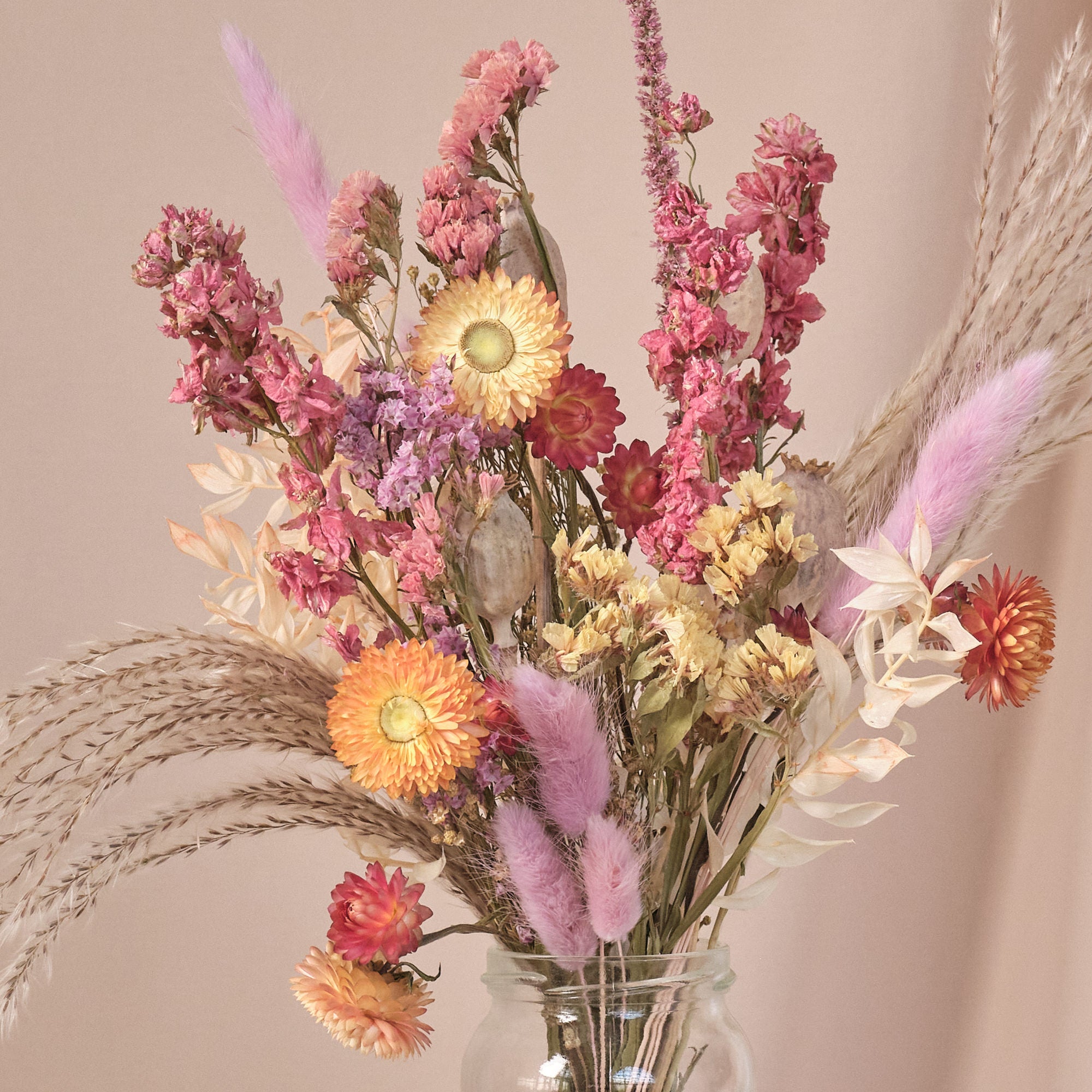 Everlasting Pastels Jam Jar Arrangements