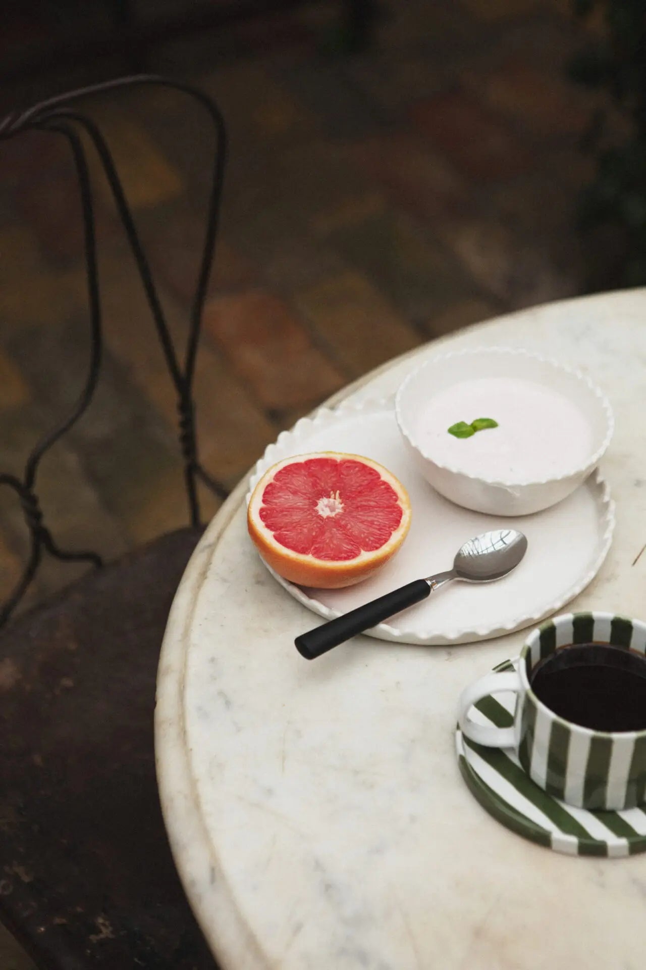 White breakfast bowl with scalloped detail