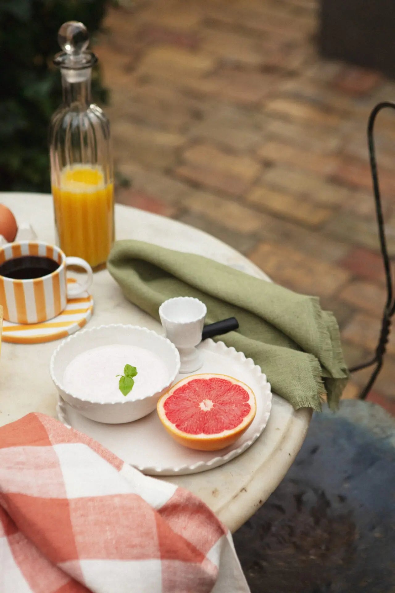 White breakfast bowl with scalloped detail