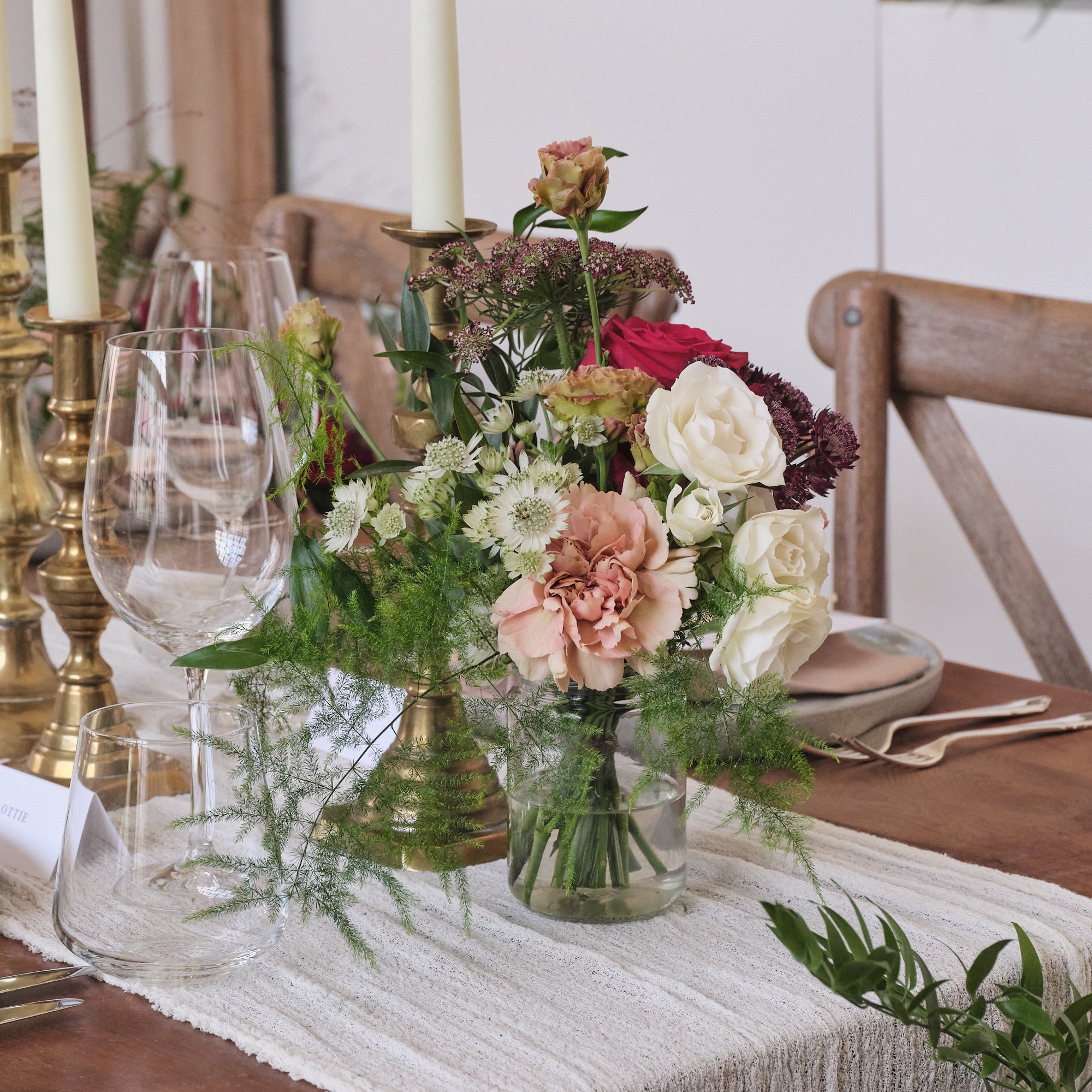 Romantic Red Jam Jar Arrangements