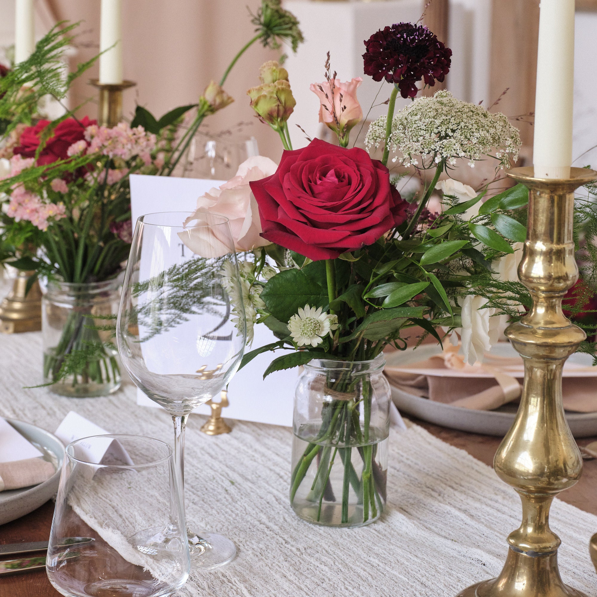 Romantic Red Jam Jar Arrangements