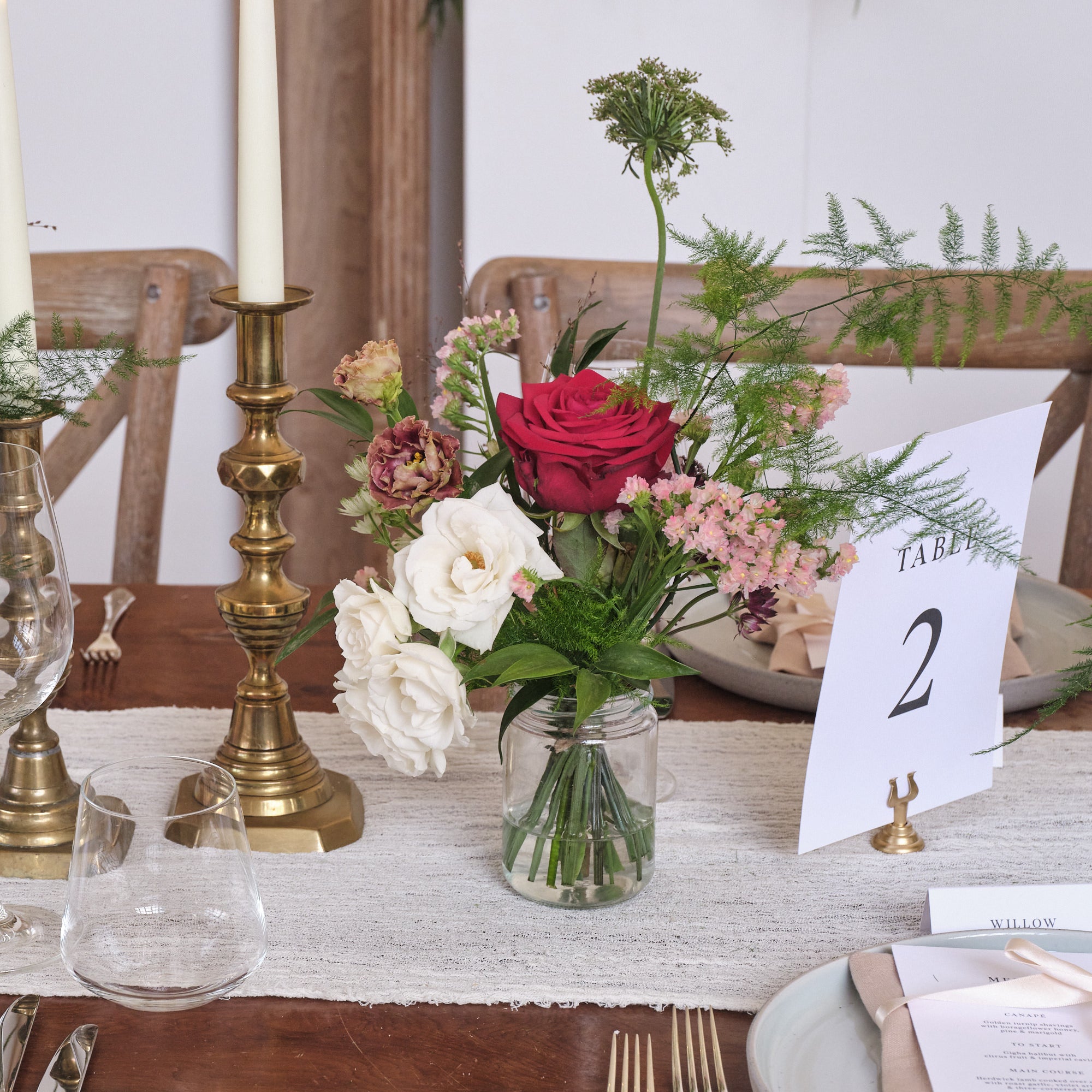 Romantic Red Jam Jar Arrangements