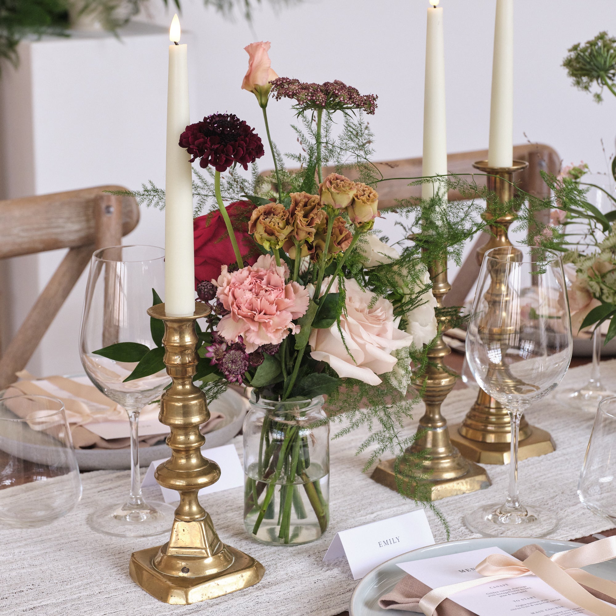 Romantic Red Jam Jar Arrangements