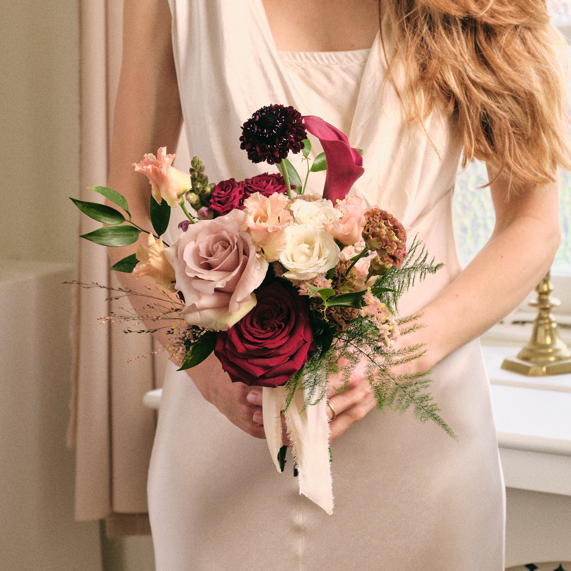 Romantic red blush Wedding Bouquet Botanique Workshop