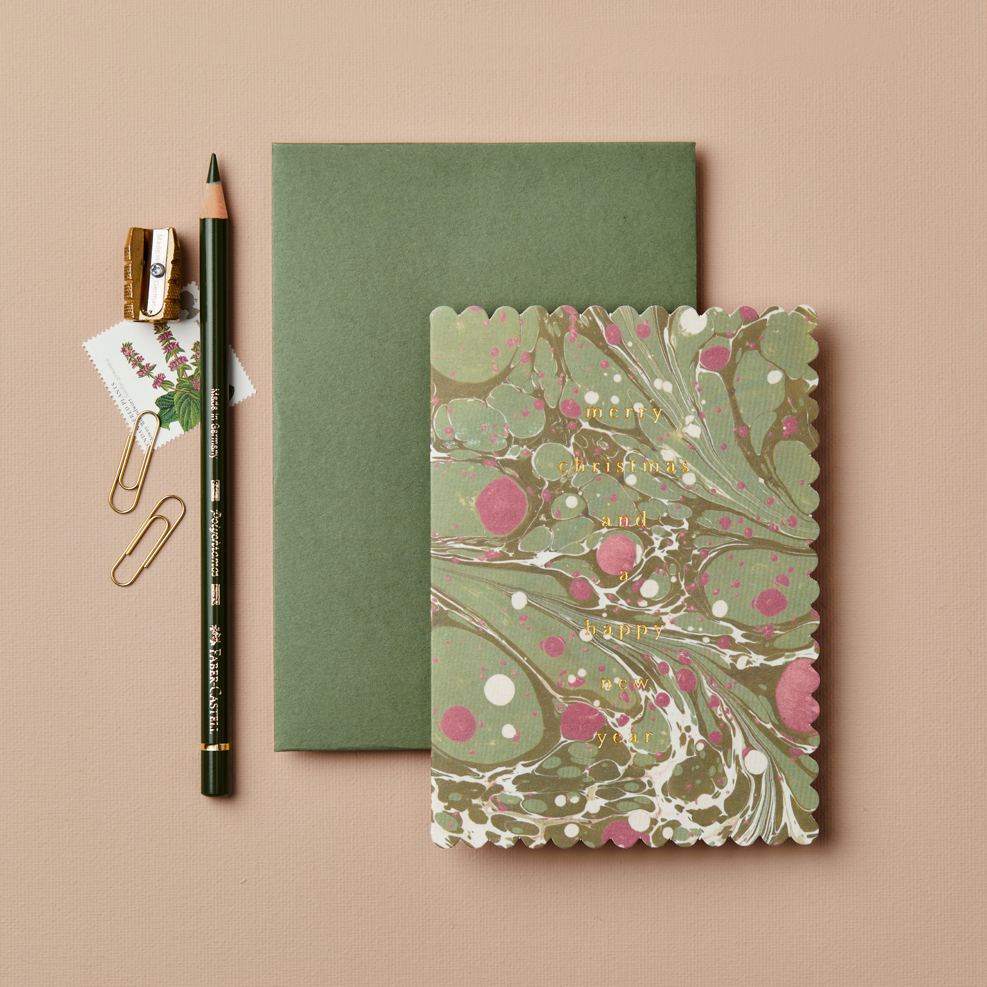 'Merry Christmas' Green Marble Greetings Card