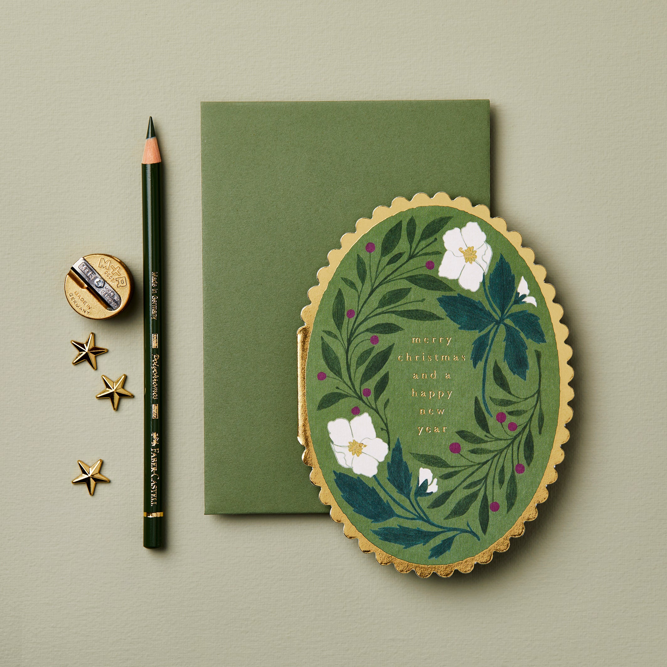 'Merry Christmas and a Happy New Year' White Flora Greetings Card