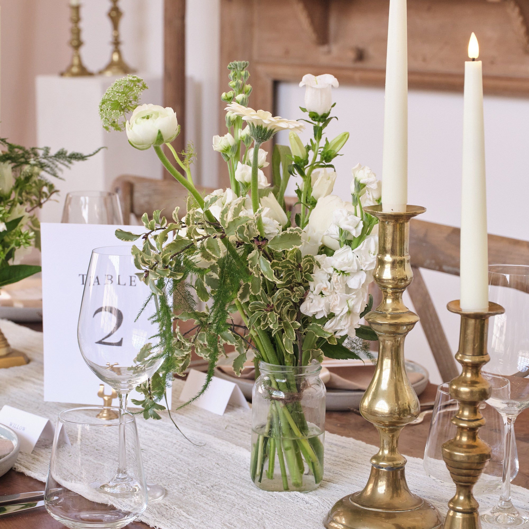 Whimsical Whites Jam Jar Arrangements